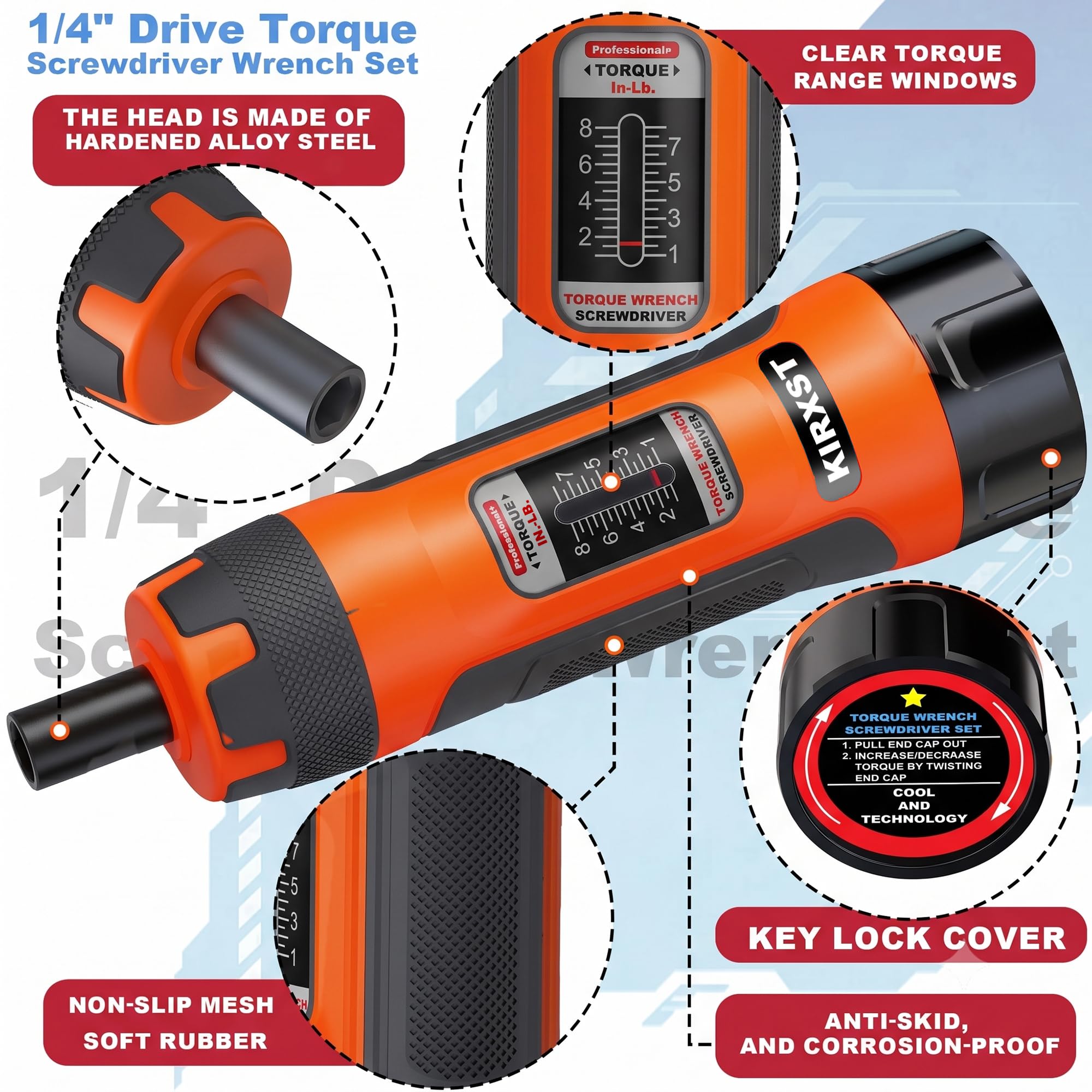 Tournevis Dynamométrique 1/4", 1-8 Nm Clé Dynamométrique 31 Pièces Tournevis de Torsion, de Clé de Torsion 1/4" avec pour Réparations Domestiques et Vélos