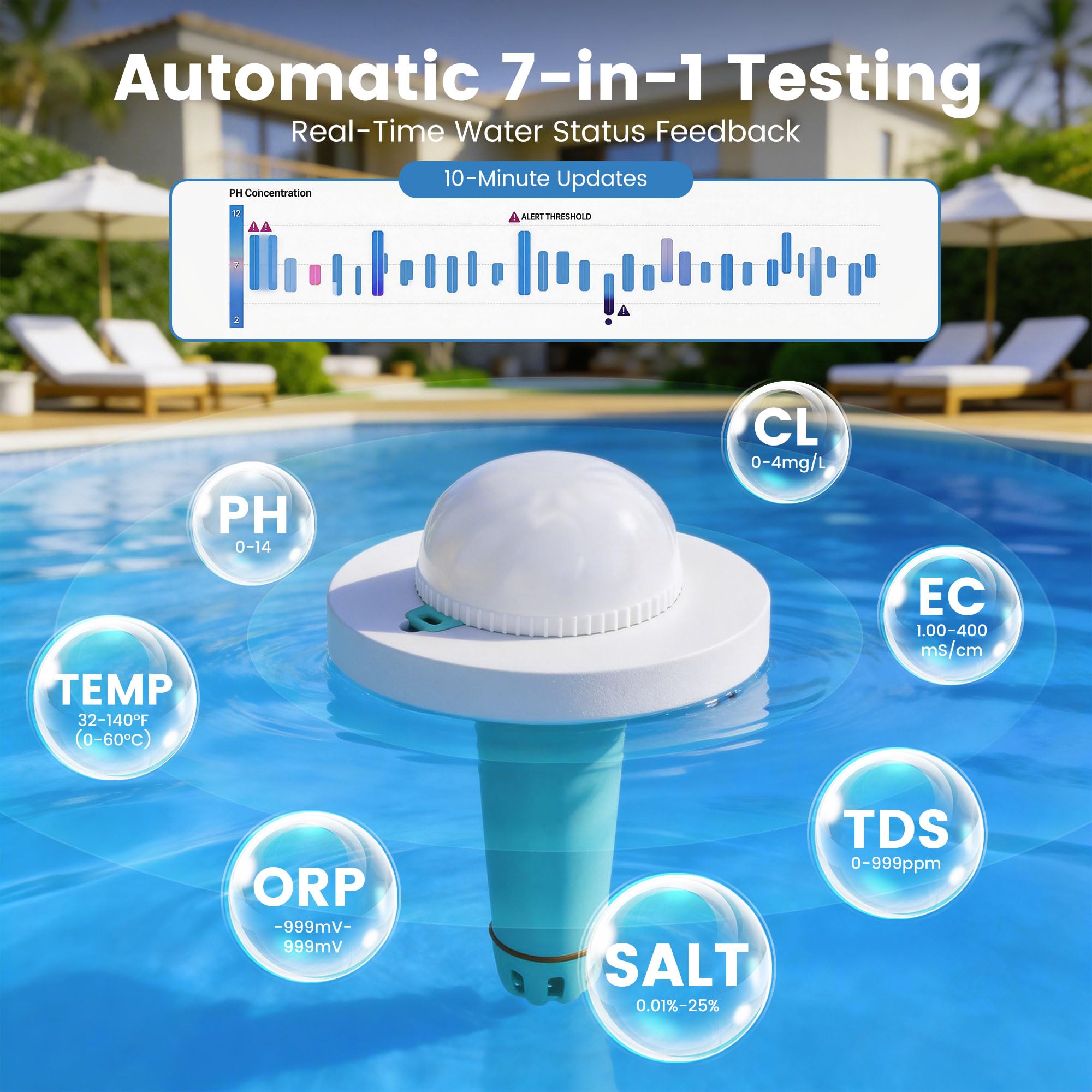 Probador inteligente de agua para piscina 7 en 1