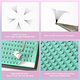 VAVALASH Premade Fans Eyelash Extensions 320 Fans 10D 14D 16D 20D 0.03 0.05 0.07 Thickness C/D Curl Middle Stem Heat Bonded Premade Fans Russian Volume Eyelashe Extensions (320 Fans-16D-0.03-C-8-15mm)