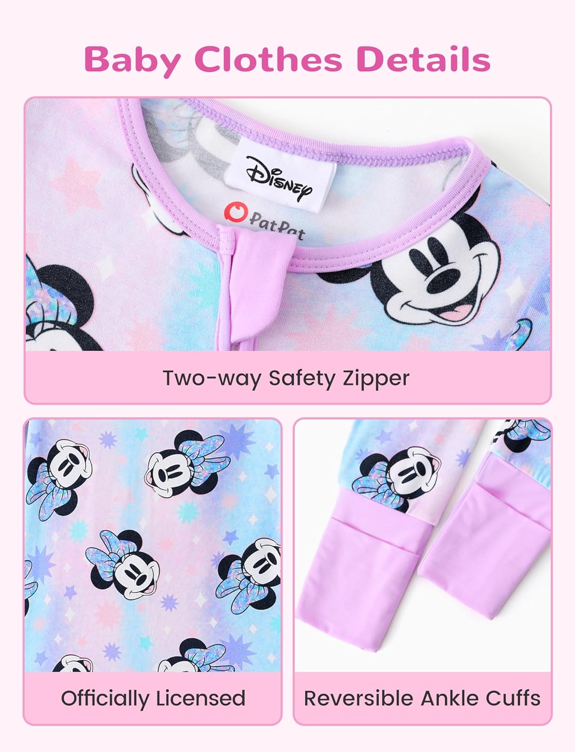 Disney Princess Stitch Marvel Baby Viscose Made from Bamboo Long Sleeve Footie Romper Zipper Sleep Outfit Newborn to Infant