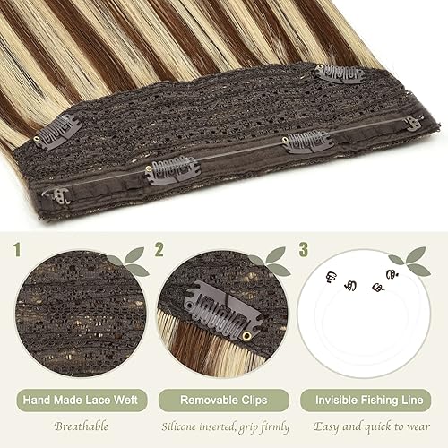 Miniatura 3 de Senmy Extensiones de cabello humano con alambre de 16 pulgadas, extensiones de cabello humano real con hilo invisible para mujeres negras #4613,