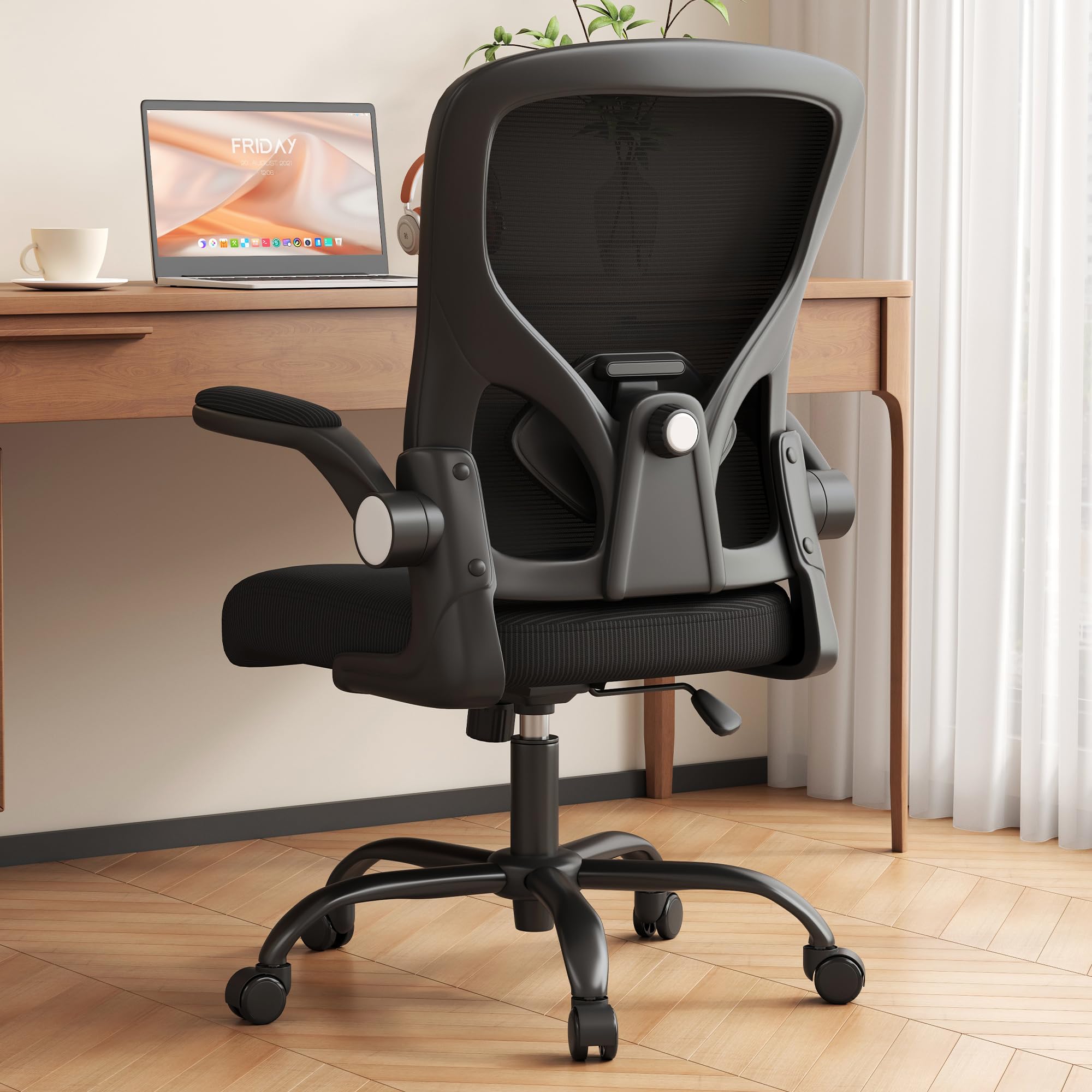 Office Chair, Ergonomic Desk Chair with Adjustable Lumbar Support Flip-up Arms,Comfortable Swivel Mesh Back Computer Chair Executive Task Chair for Home Office Use,Black
