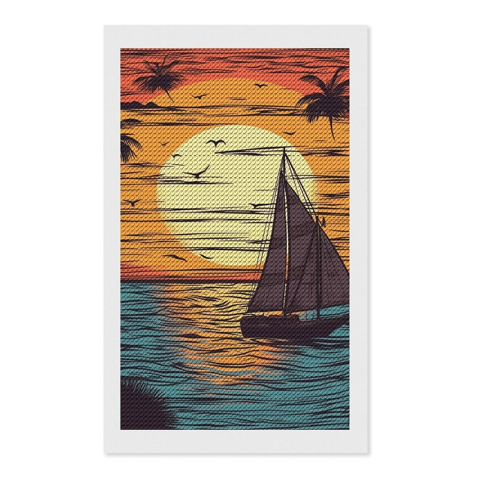 Sunset and Sailboat Diamond Art Kits for Adults, DIY 5D Diamonds Painting Kits for Beginner, Round Full Drill Diamond Dots Painting, Diamonds Pictures Gem Art and Crafts Wall Decor 12"x20"