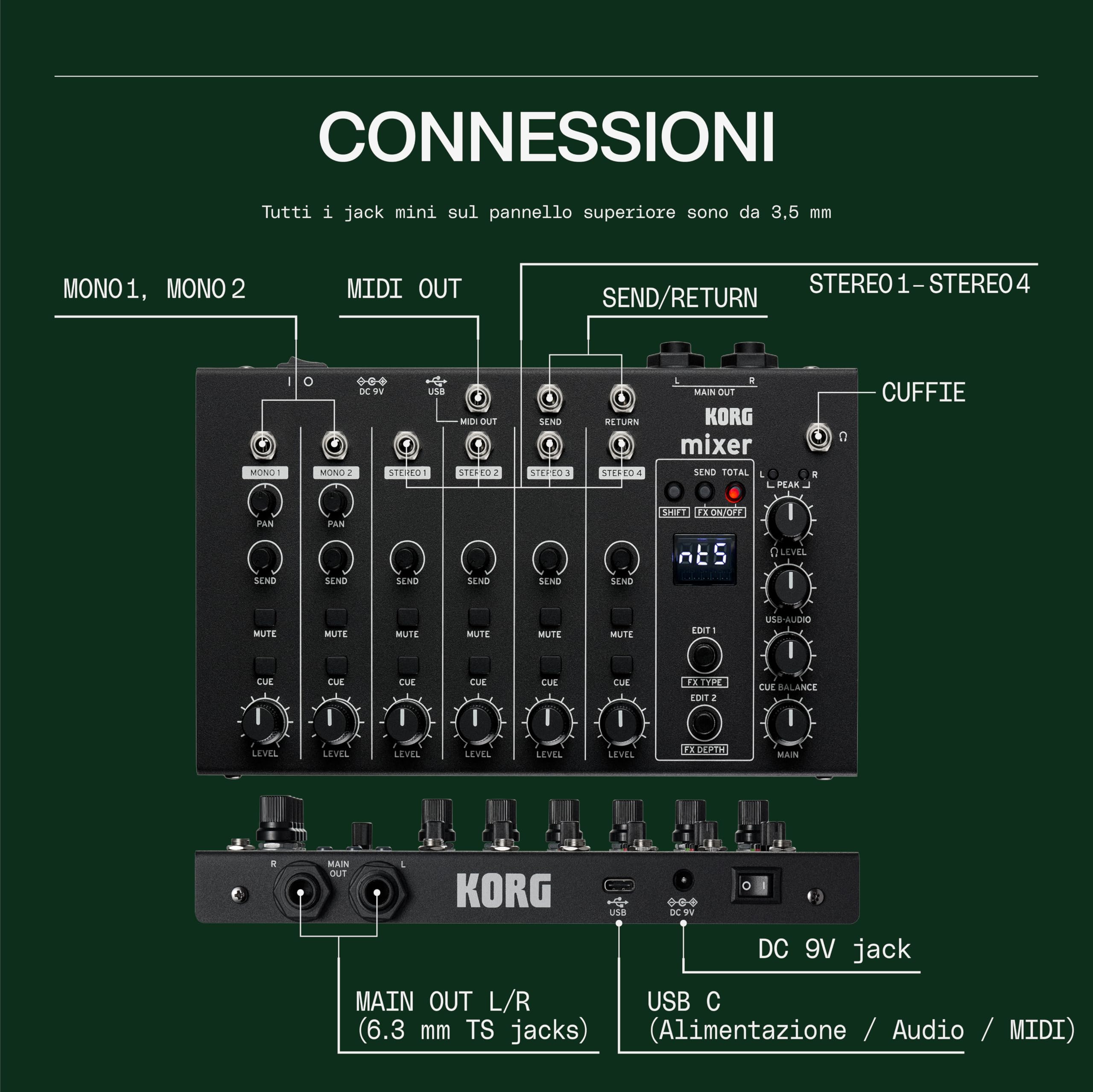 Korg Nu:Tekt NTS-4 Mixer - Kit fai-da-te Mixer Audio Professionale a 6 Canali e Interfaccia Audio con Effetti