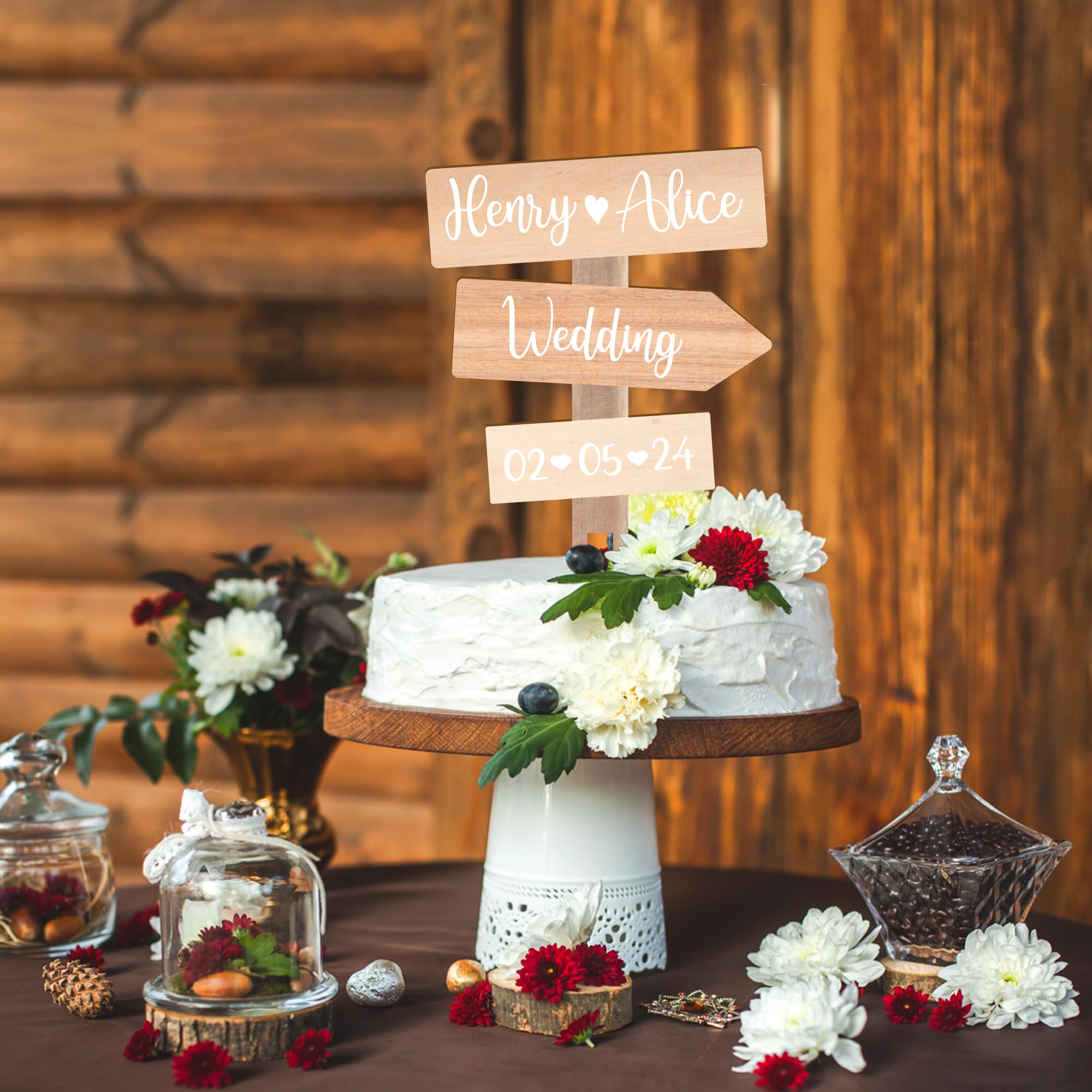 Party to Be Personalized Rustic Wedding Cake Topper in Wood Custom Bride & Groom Names Initials Wedding Date Cake Decoration (Maple) — image 1