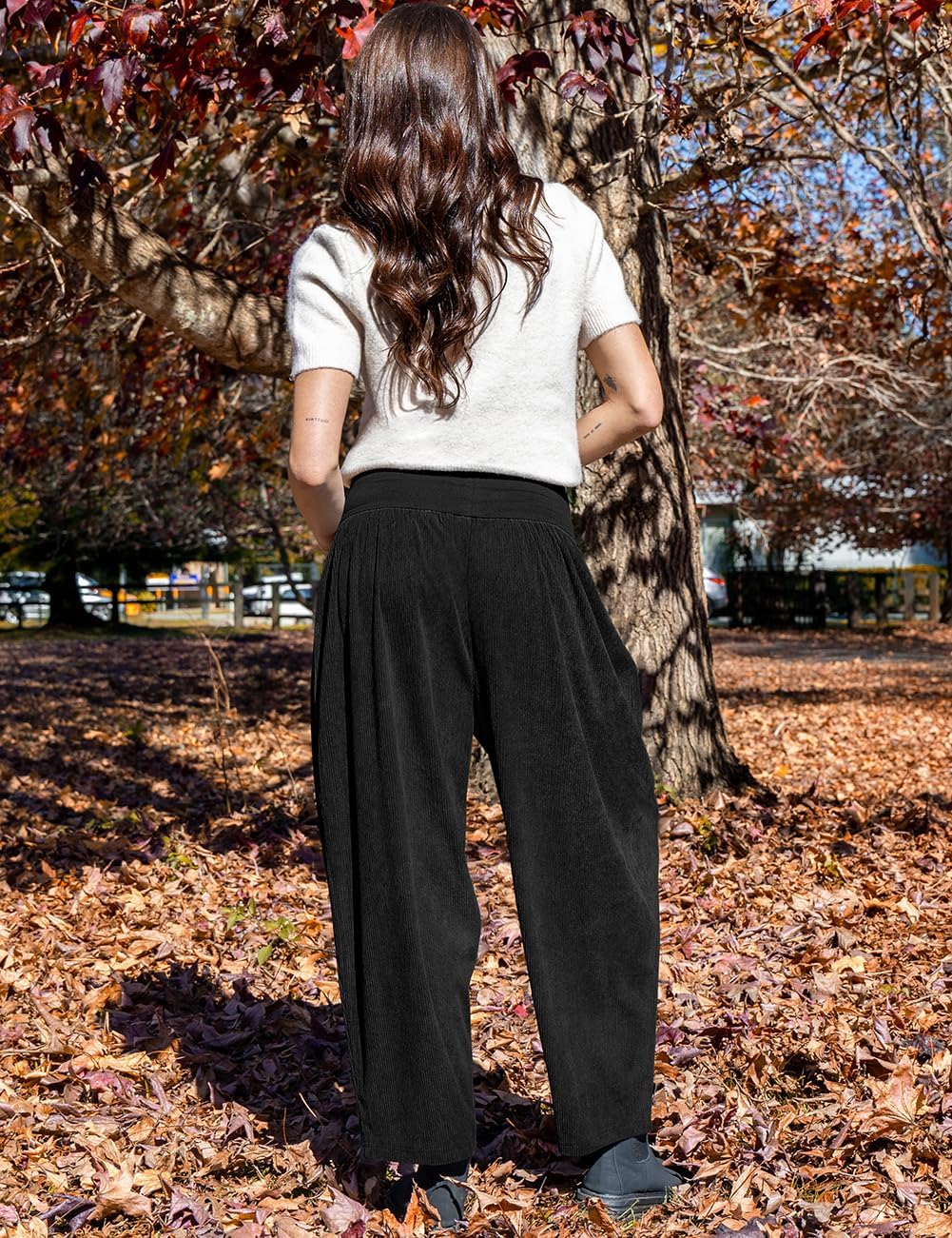 TARSE Womens Corduroy Harem Pants Casual Elastic Waist Wide Leg Pants Boho Loose Fit Baggy Trousers with Pockets - Image 5