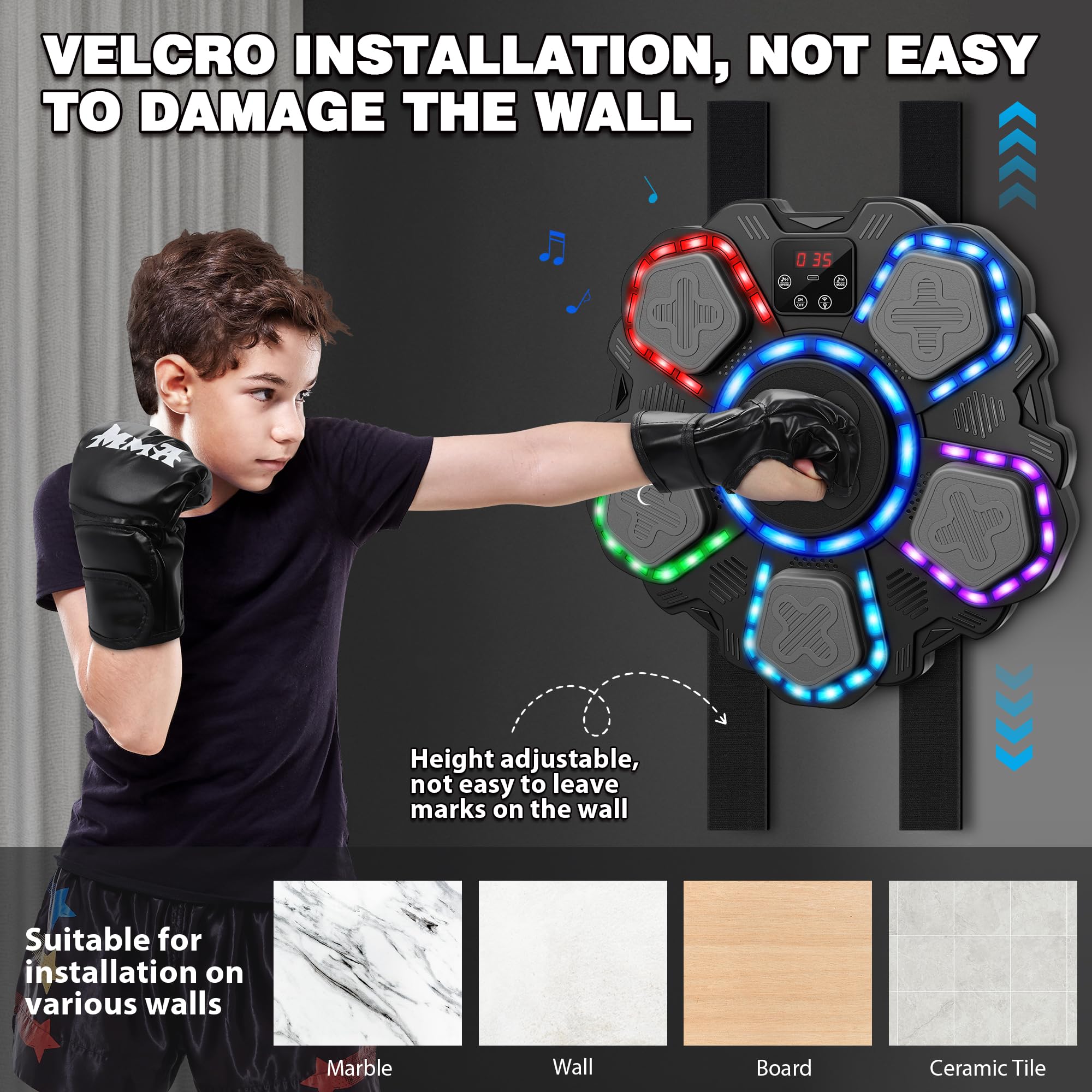 2025 Music Boxing Machine: Juego Electrónico Con Bluetooth Y Guantes – Entrena Coordinación En Casa (9 Modos Y 9 Velocidades)