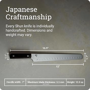 Shun Classic 12 Hollow Ground Brisket Knife, Handcrafted Japanese Meat Carving Knife with Wooden Saya Sheath, VG-MAX Core with Damascus Stainless Steel Cladding, Pakkawood Handle