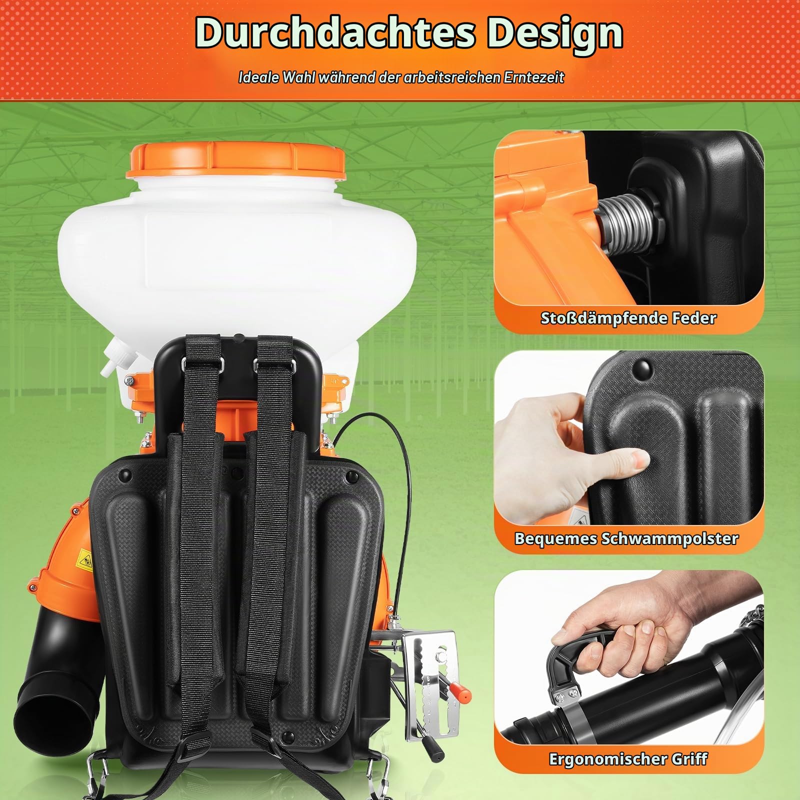2-Takt Benzin Motorsprüher mit 14 L Wassertank, 41.5ccm Motorspritze Sprühgerät Rückensprüher Drucksprüher Garden Plant Sprayer, Über 12m Sprühbereich Düngerspritze Gartenspritze 3WF-3