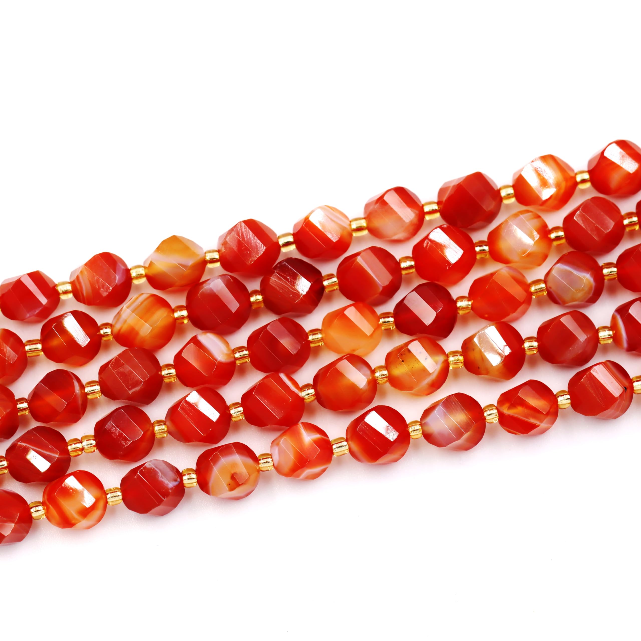 Malahill Natural Red Carnelian Beads 8mm - 5 Strands & Cord, Faceted S Shape, For DIY Jewelry Making - View #2