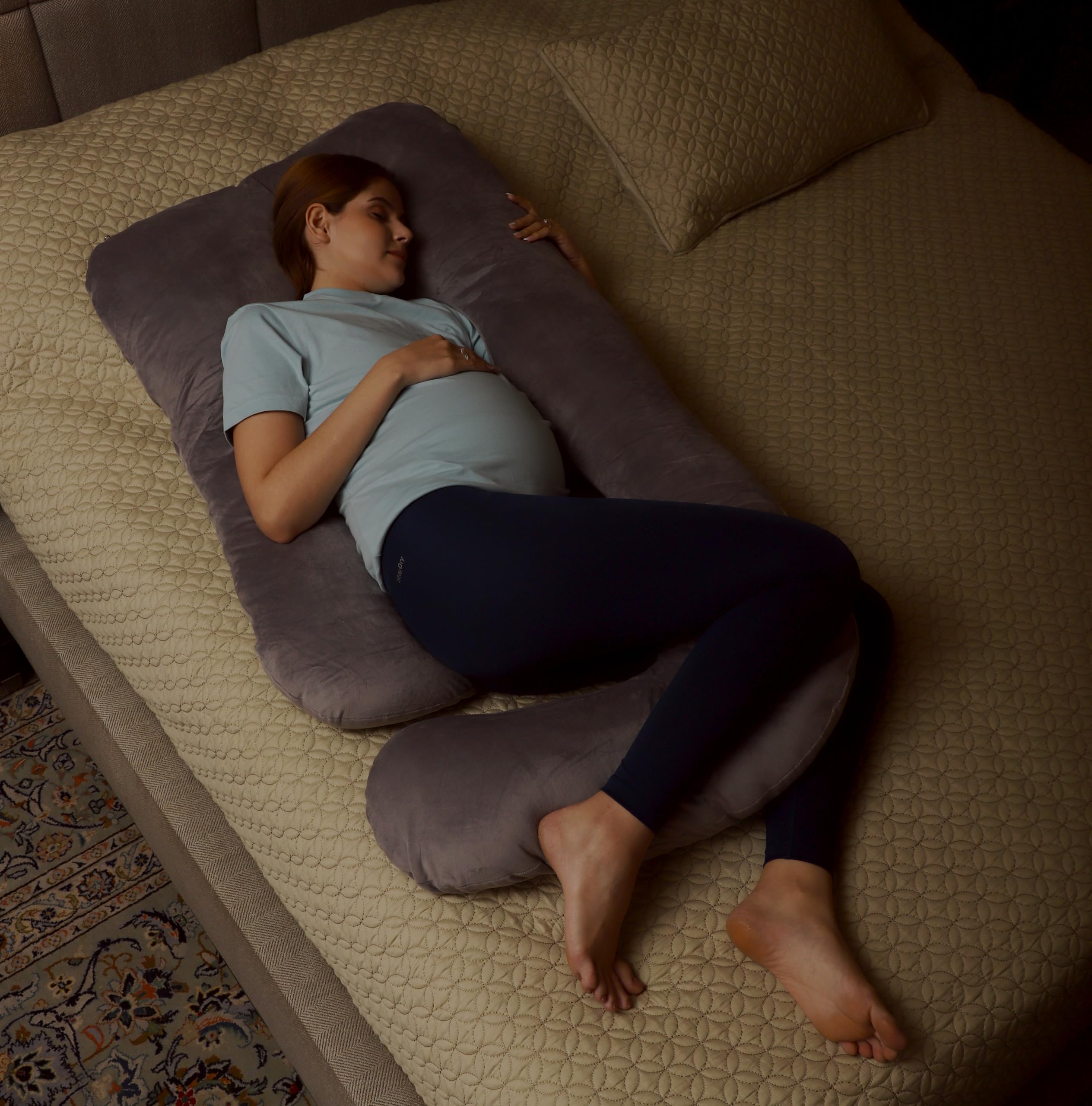 RELY+ Gynaecologist ENDORSED U Shaped Full Body Maternity Pillow for Sleeping - Unbreakable Zipper & Removable Cover - Support for Legs, Belly, Back & Side Sleeping, Grey 3