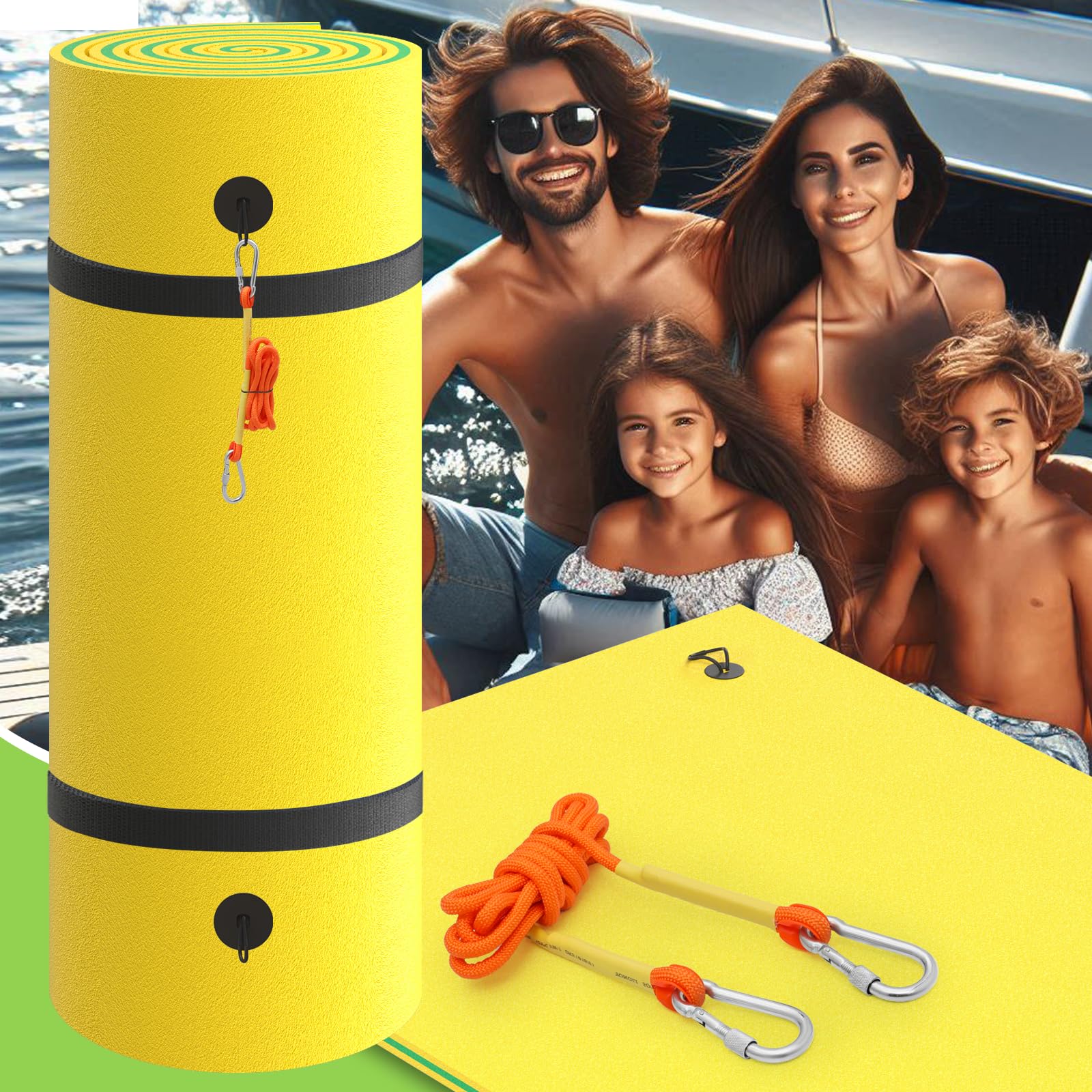 Magshion Floating Mat for Lake, 9x6 Ft Foam Water Floating Pad for Adults Water Float with Elastic Cord for Boat Trips and Pool Fun, 3-Layer XPE Foam Water Mat