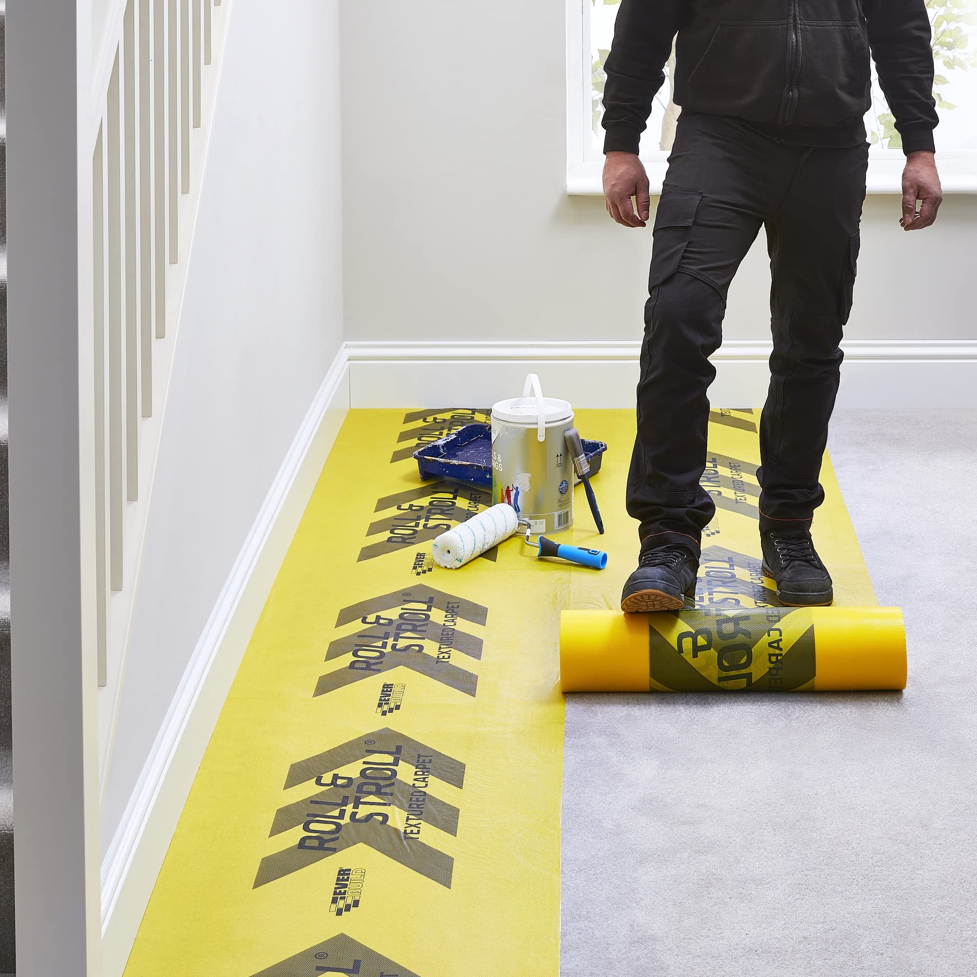 Everbuild Roll and Stroll - Protector de alfombra antideslizante con textura, amarillo, 600 mm x 75 m