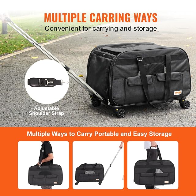 Foto 6 de 8 de VEVOR Transportín para Mascotas con Ruedas Carga de 15,8kg Maleta para Gatos 65x36x36 cm Transportador…