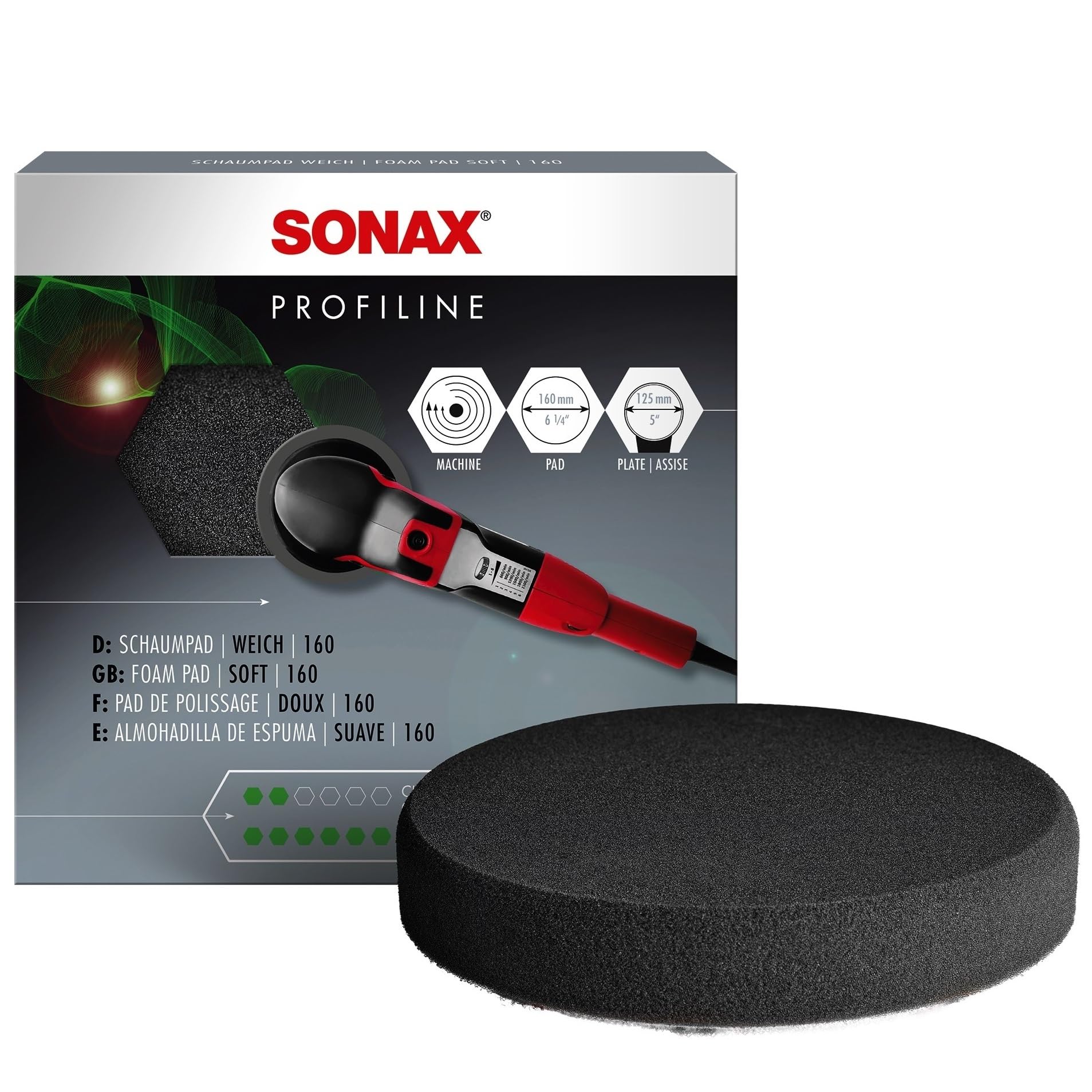 SONAX SchaumPad weich 160 (1 Stück) supersofter feinporiger Schwamm zum maschinellen Finishpolieren von Lacken | Art-Nr. 04932410