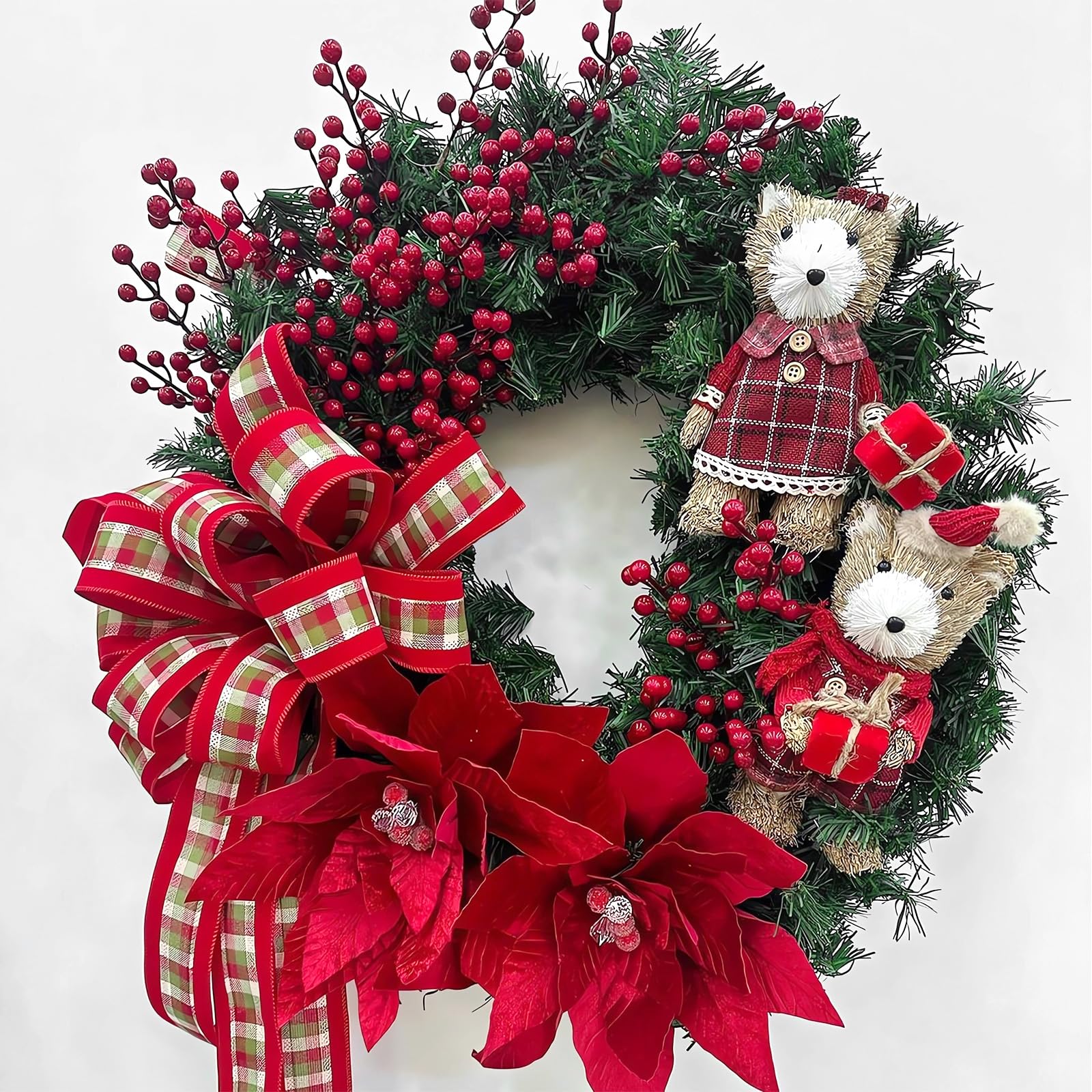 M METERXITY 6-Pack Artificial Holly Berries – 9.8 Inch Faux Frosted Blueberry Stems For Christmas & Home Decor