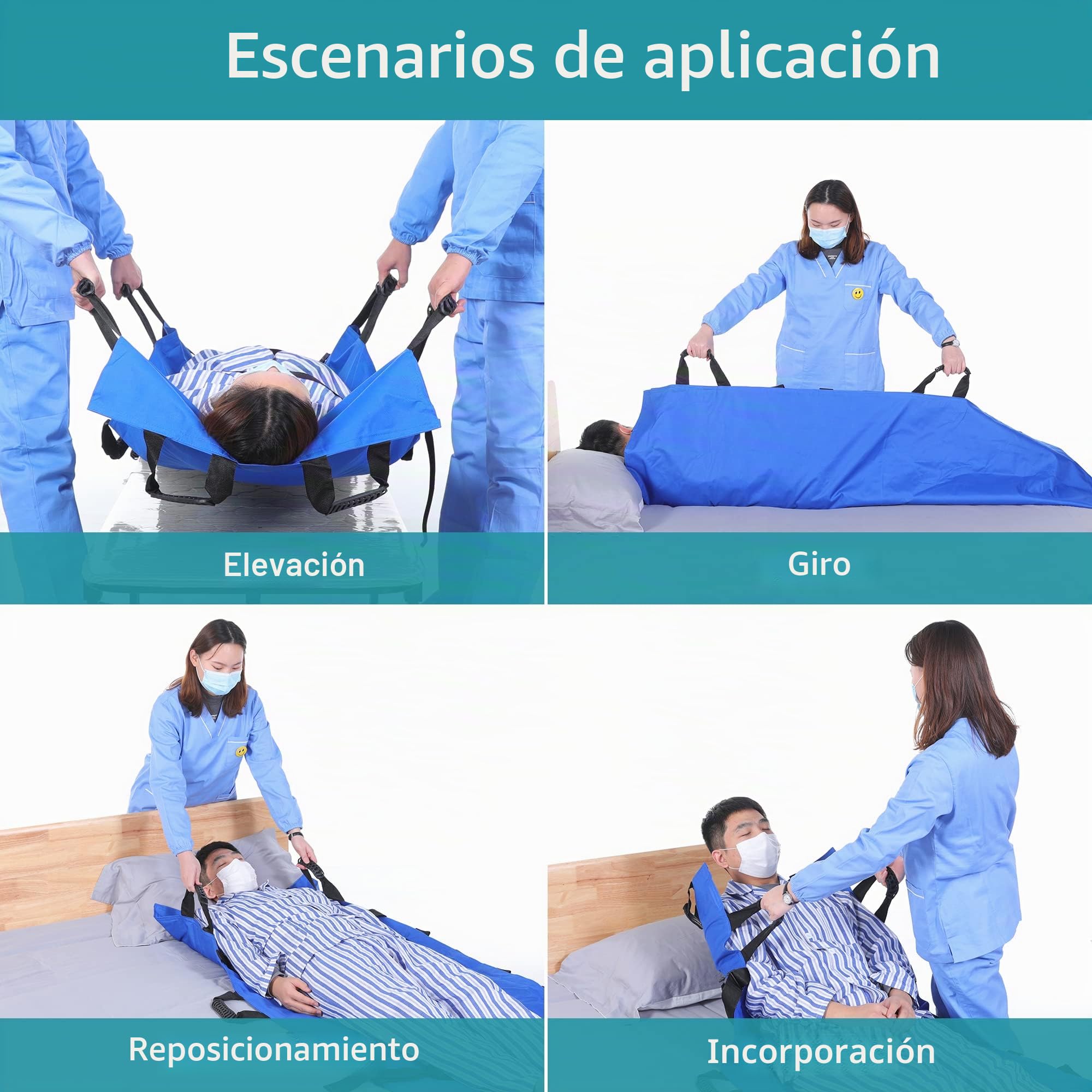 Fanwer sábana Deslizante para Transferencia de Ancianos, con Asas reforzadas, sábanas de Transferencia para Mover y Levantar Pacientes, Almohadilla de Cama de posicionamiento para Pacientes