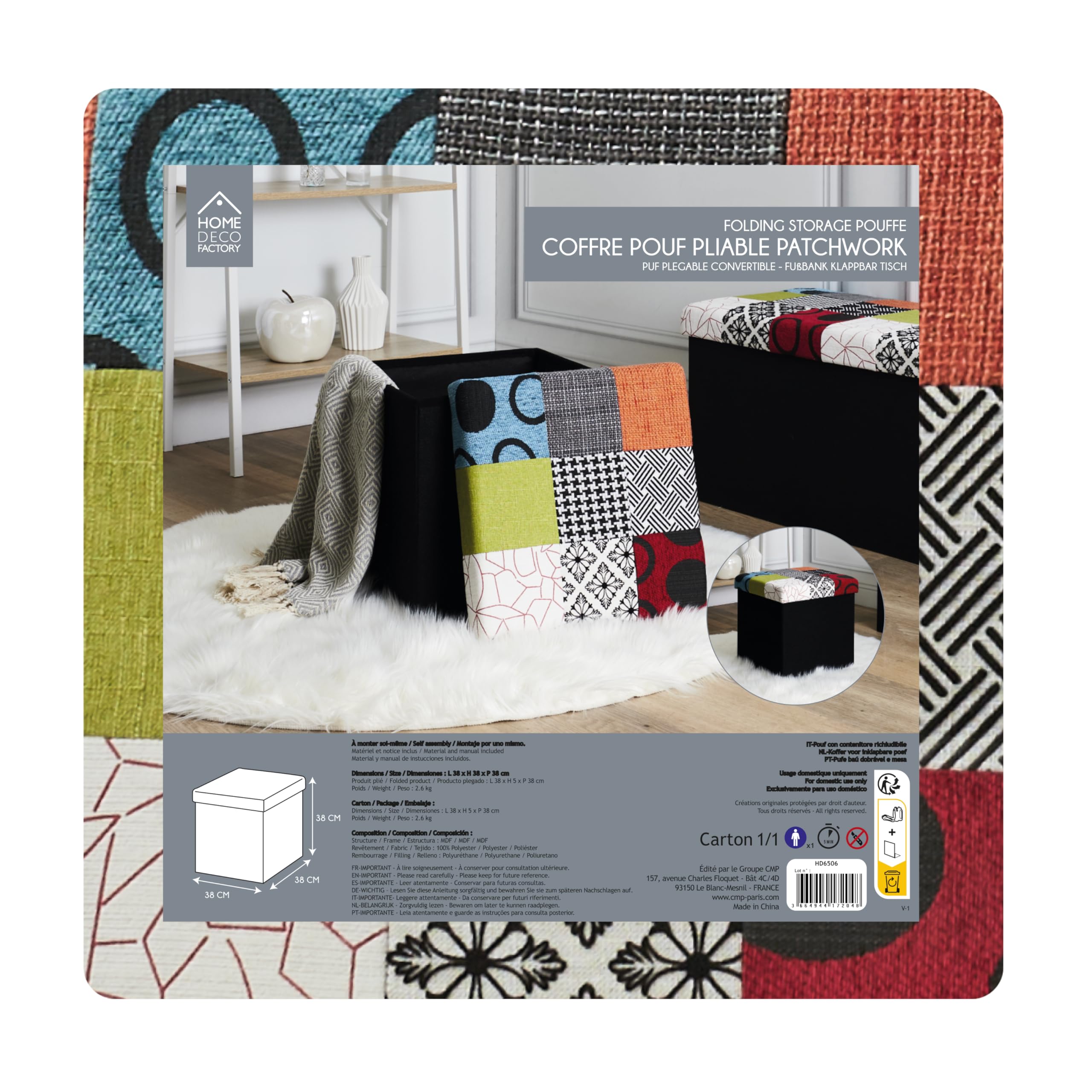CAJA-PUF PLEGABLE PATCHWORK Multicolore