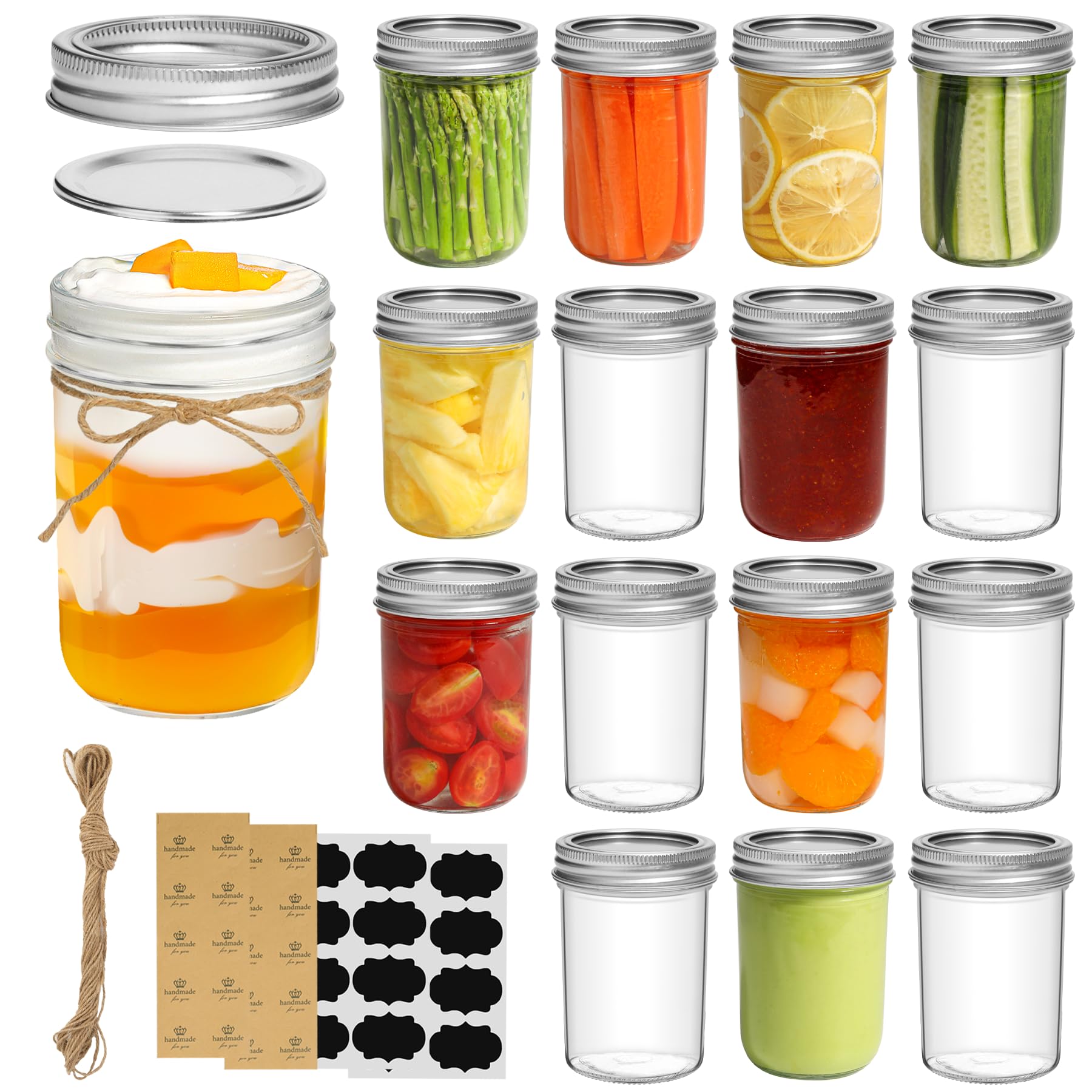 ComSaf Small Mason Jars 8oz - 16 Pack, Regular Mouth Mason Jar with Lids and Seal Bands, Glass Half Pint Canning Jar for Spice, Jam, Honey, Pickle, Dessert, Shower Wedding Favors, DIY Candles Decor