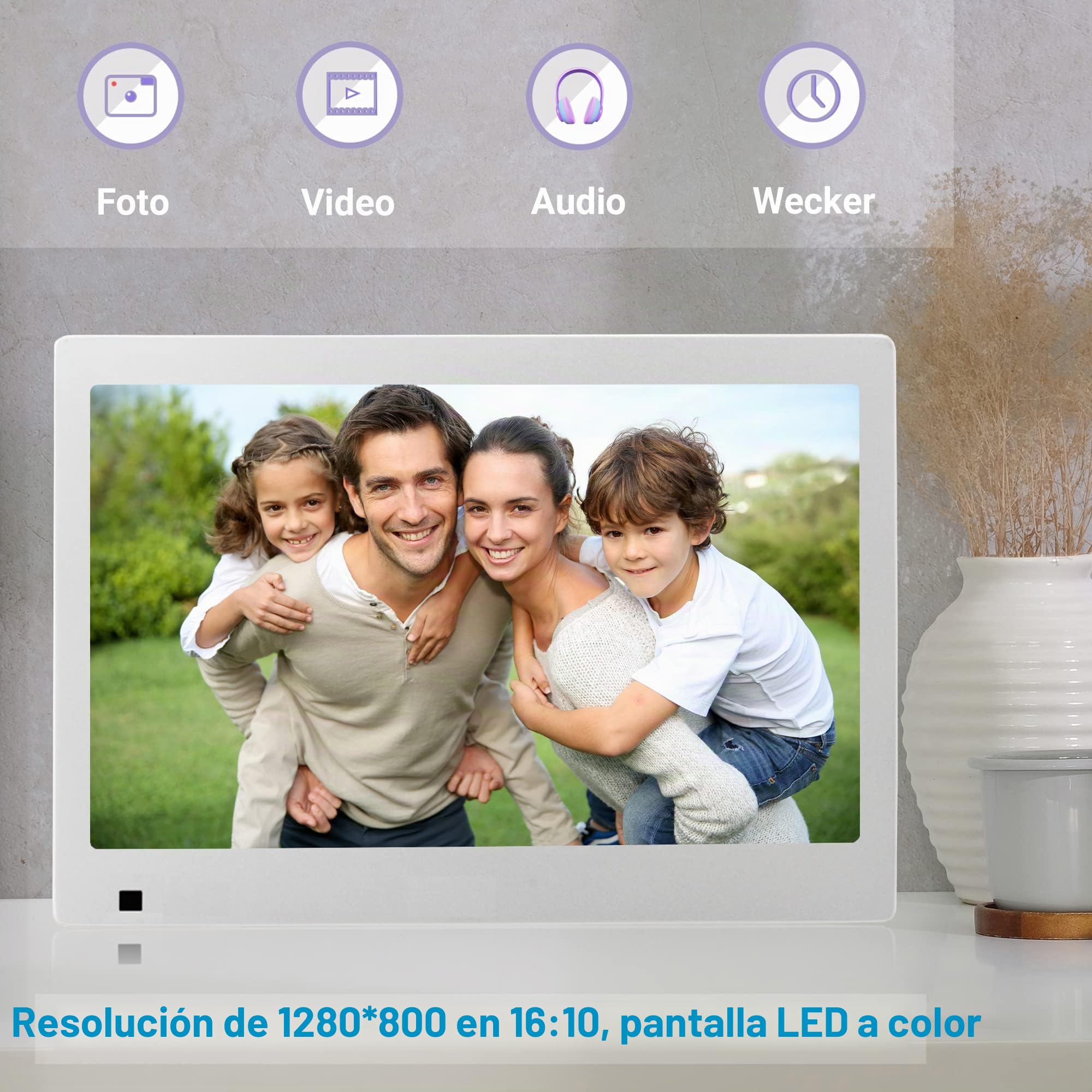 XORO CPF 10B1 - Marco de Fotos Digital con Pantalla táctil, WiFi, Lector de Tarjetas SD, USB, Sensor de Movimiento, resolución de 1280 x 800, Formato 16:10, Control de aplicación