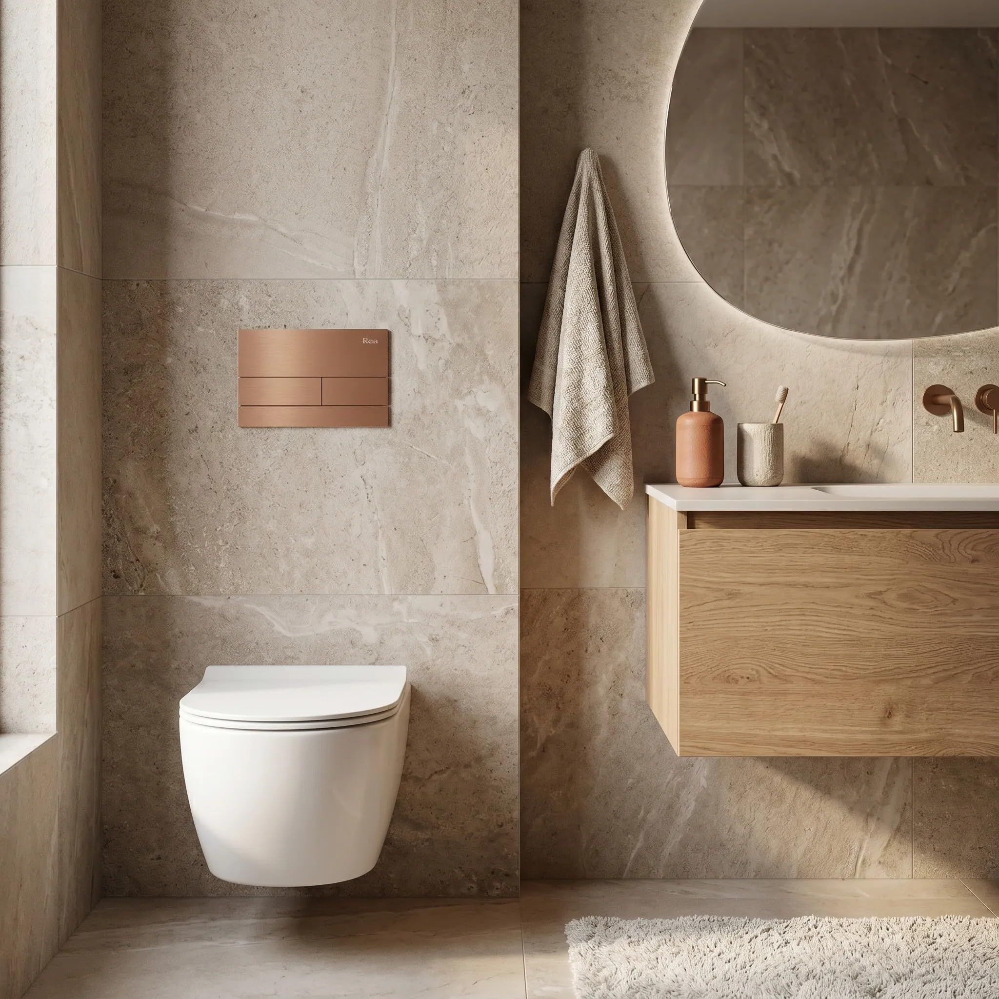 Rea - Stelaż Zestaw Podtynkowy Slim 024n Do Mis Wc Z Przyciskiem T Miedź Szczotkowana - 22x35,2x106,2 cm