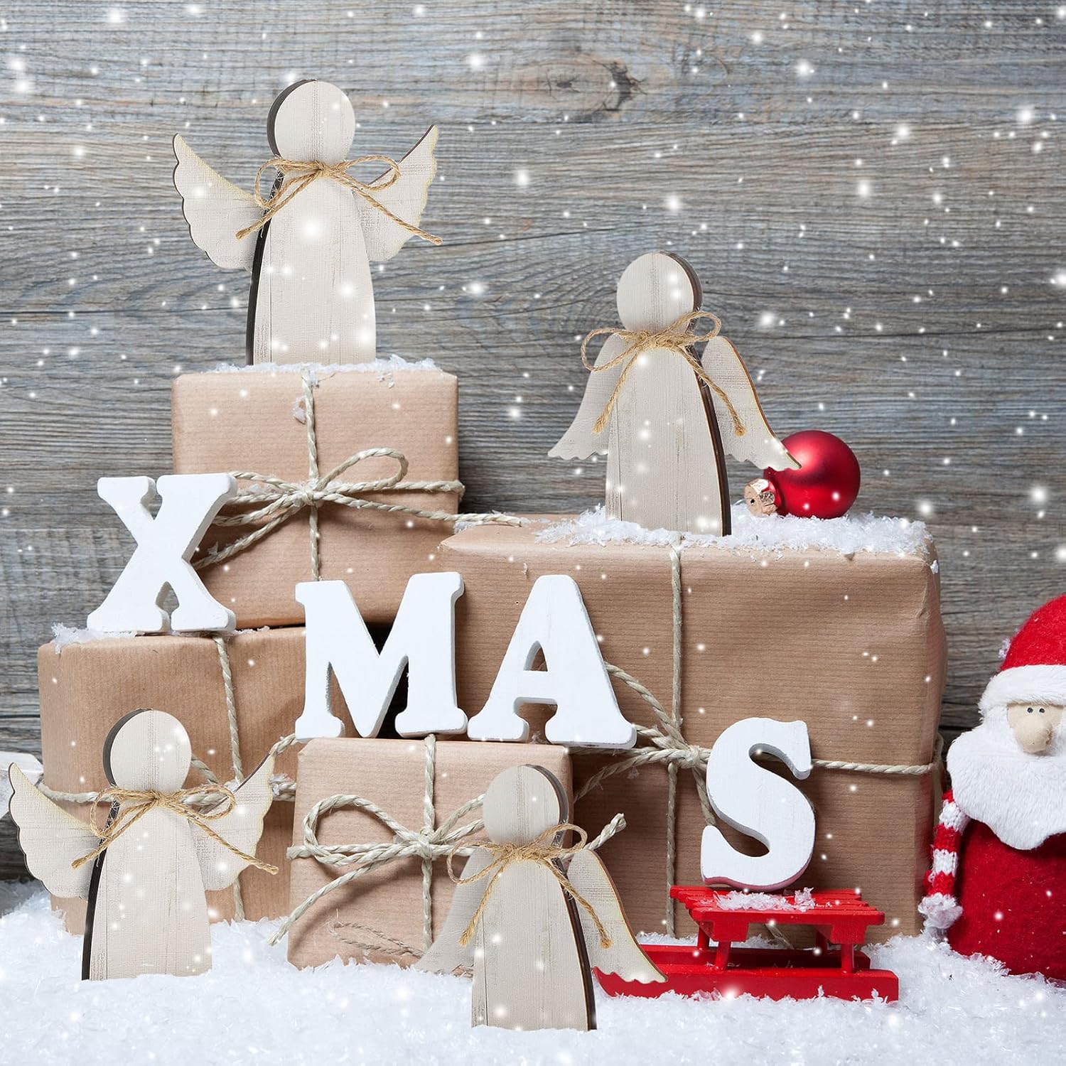 Yookeer Angel Ornaments Christmas Decorations Indoor Rustic Wood Angel Christmas Tree Decoration Farmhouse Whitewash Figurine for Home Office Tree Fireplace Garland(8 Pieces) - Image 3