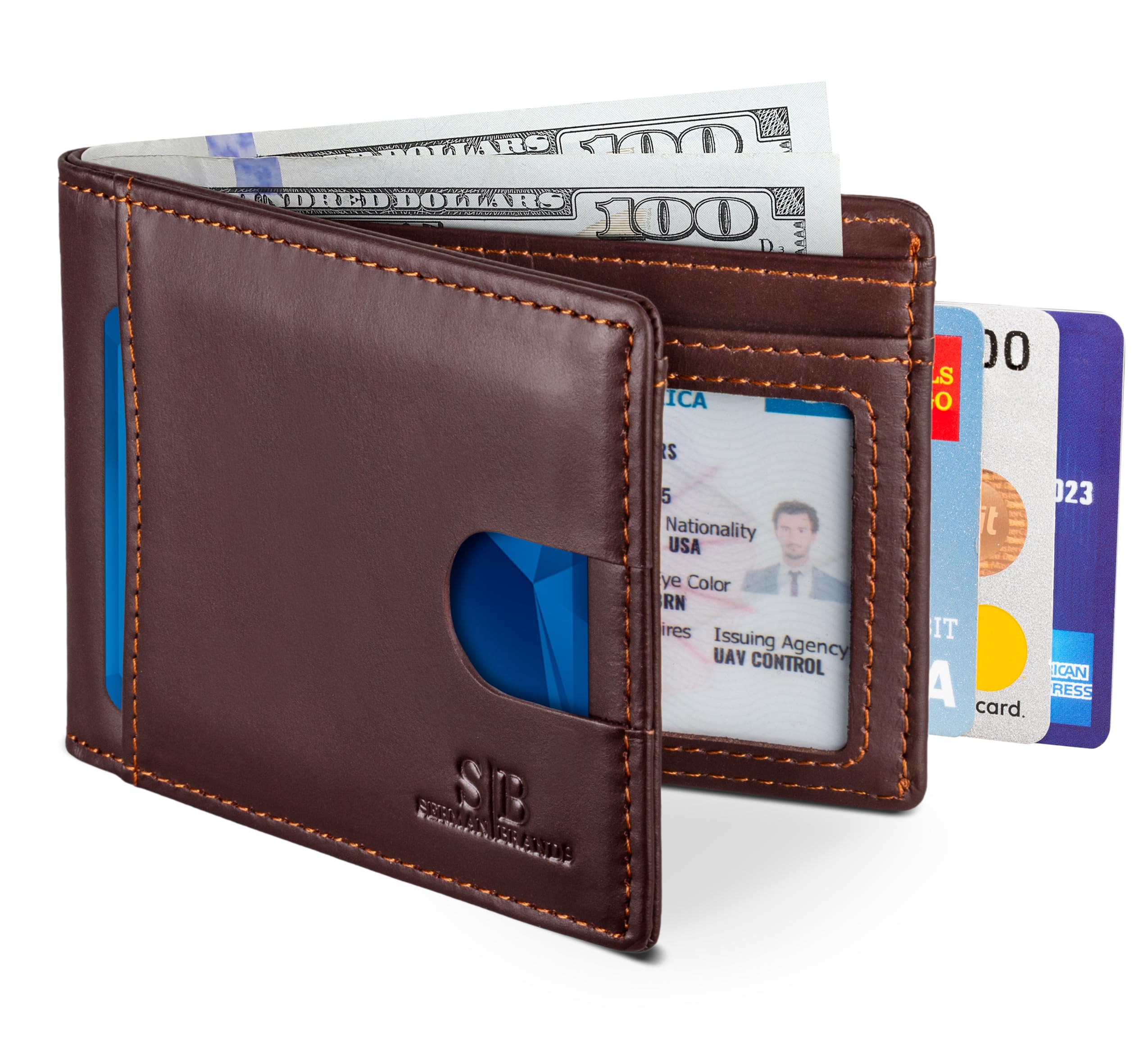 SERMAN BRANDS RFID Blocking Slim Bifold Genuine Leather Thin Minimalist Front Pocket Wallets for Men Billfold Wallet Men Gift