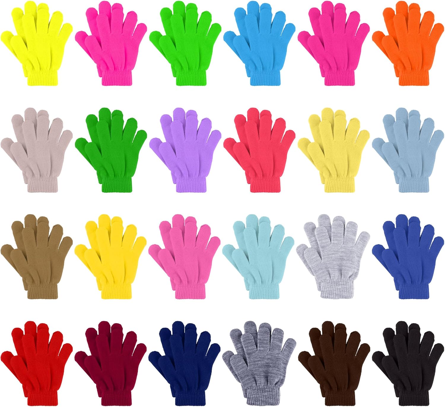Glooarm 24 Pairs Kids Winter Gloves - Boys & Girls Bulk Full Finger Warm Toddler Stretchy Knit Gloves