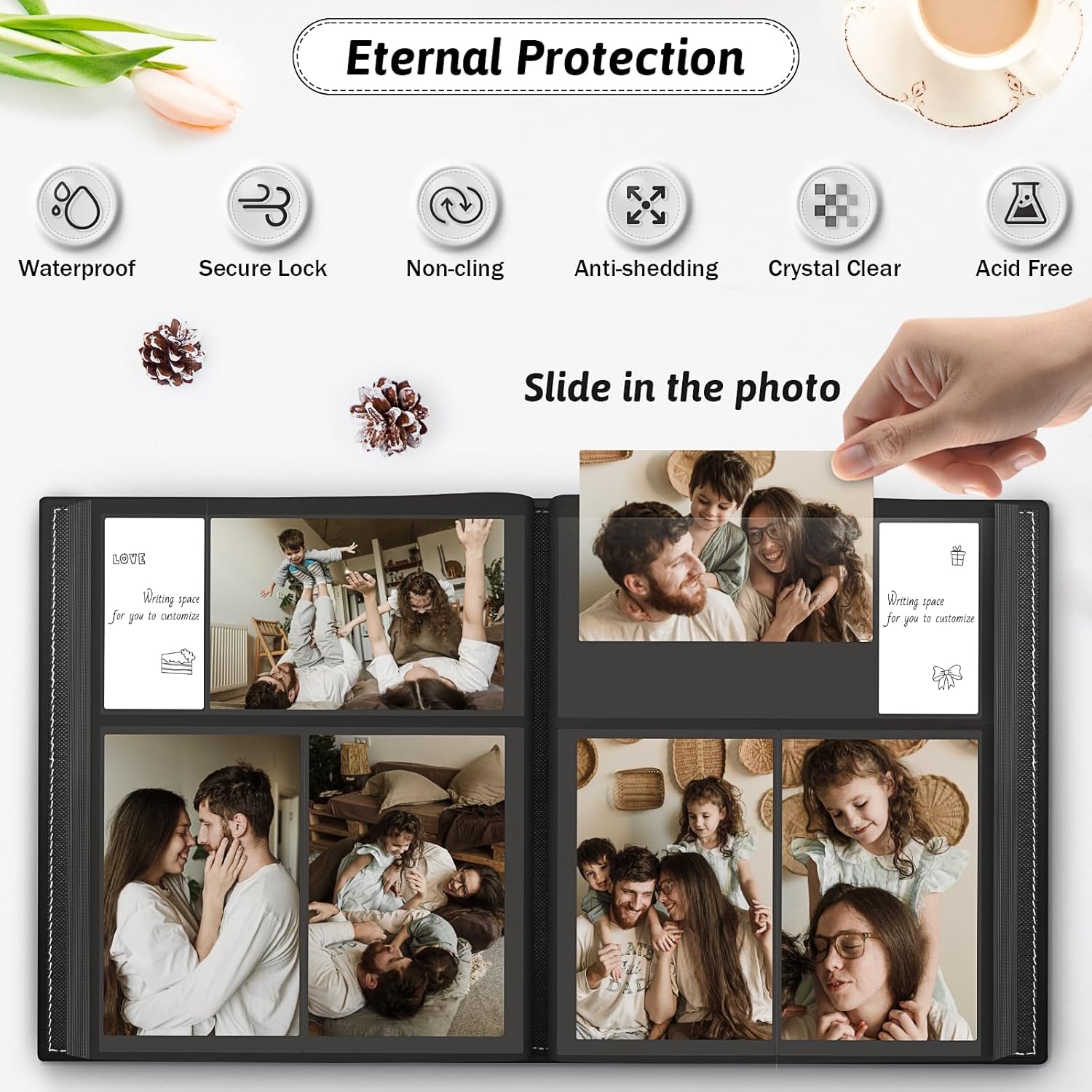 [2-Pack]Popotop Photo Album 4x6 with 300&200 Pockets,Linen & Leather Hardcover Picture Book for Wedding Brithday Travel Baby