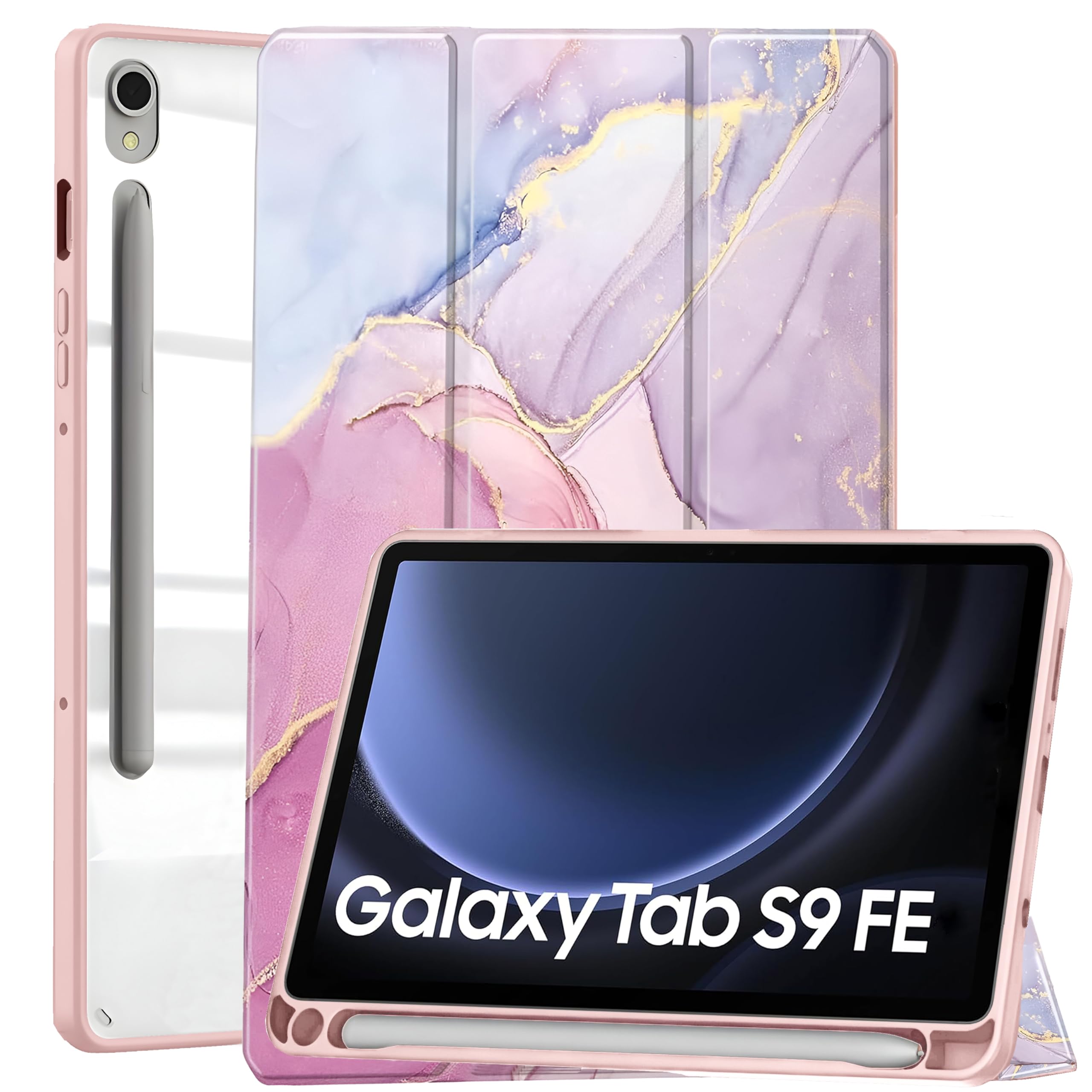 ProElite Cover for Samsung Galaxy Tab S9 FE 10.9 inch Cover Case, Smart Flip Case Cover for Samsung Galaxy Tab S9 FE 10.9 inch with S Pen Holder, Marble Rose Pink [Transparent Back] (B0D69R1DXF) Amazon Price History, Amazon Price Tracker