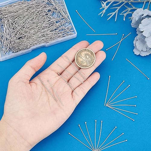 Miniatura 5 de PH PandaHall 500 pines de cabeza de bola de acero inoxidable 304 de 1.575 pulgadas, 21 horquillas flexibles para aretes, colgantes, pulseras,