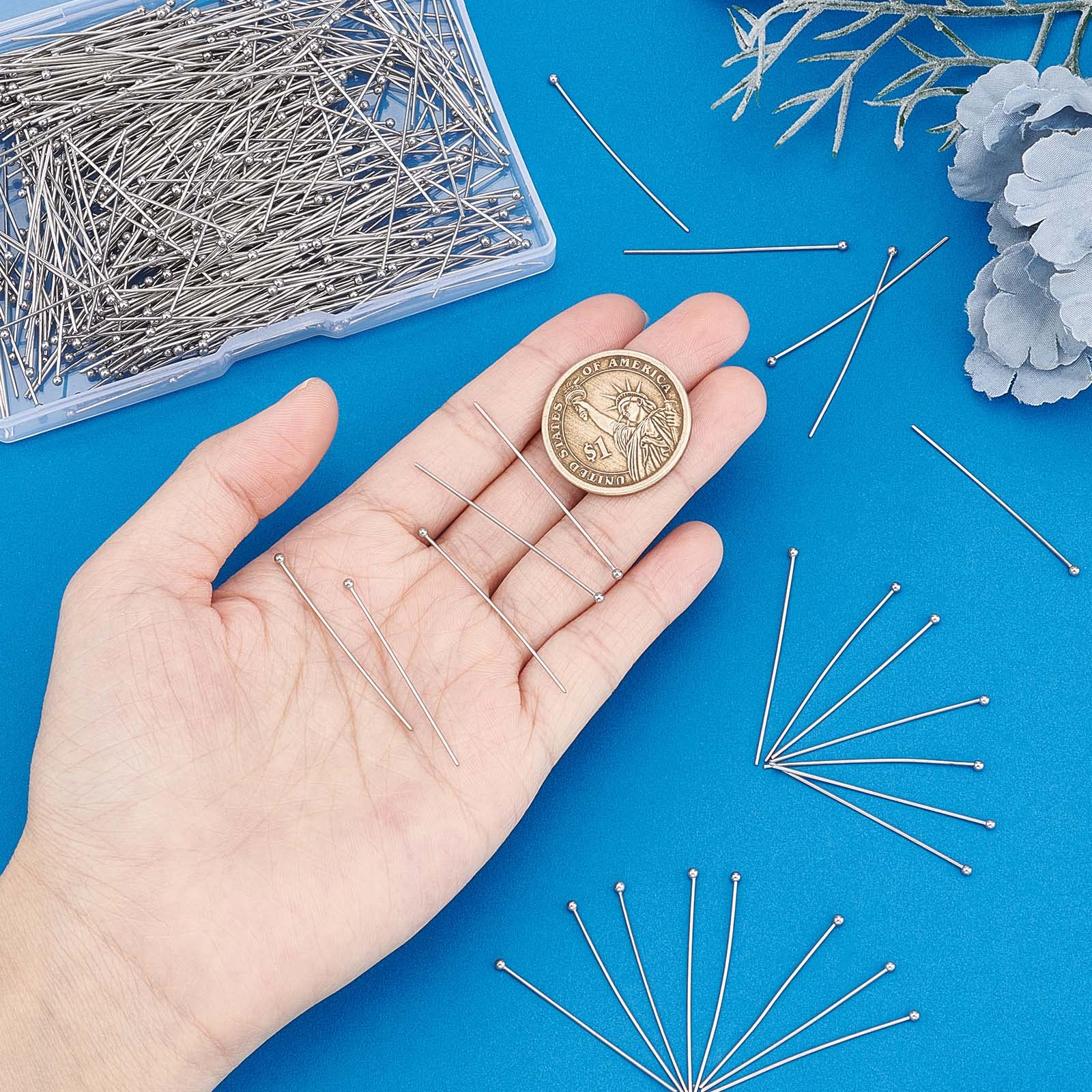 Spilli Per Gioielli In Acciaio Inox 304 - 500 Pezzi 40mm Con Testa A Sfera 2mm | Per Orecchini E Braccialetti - Foto 4