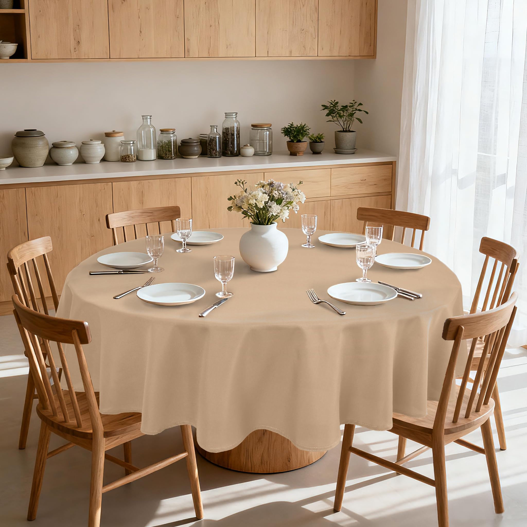 Photo 1 of XWZO Round Tablecloth 120 Inch Polyester Folding Table Cloth, Large Round Table Cover Waterproof Wipe Clean Spillproof for Kitchen Dining Wedding Outdoor Picnic Buffet Party, Taupe