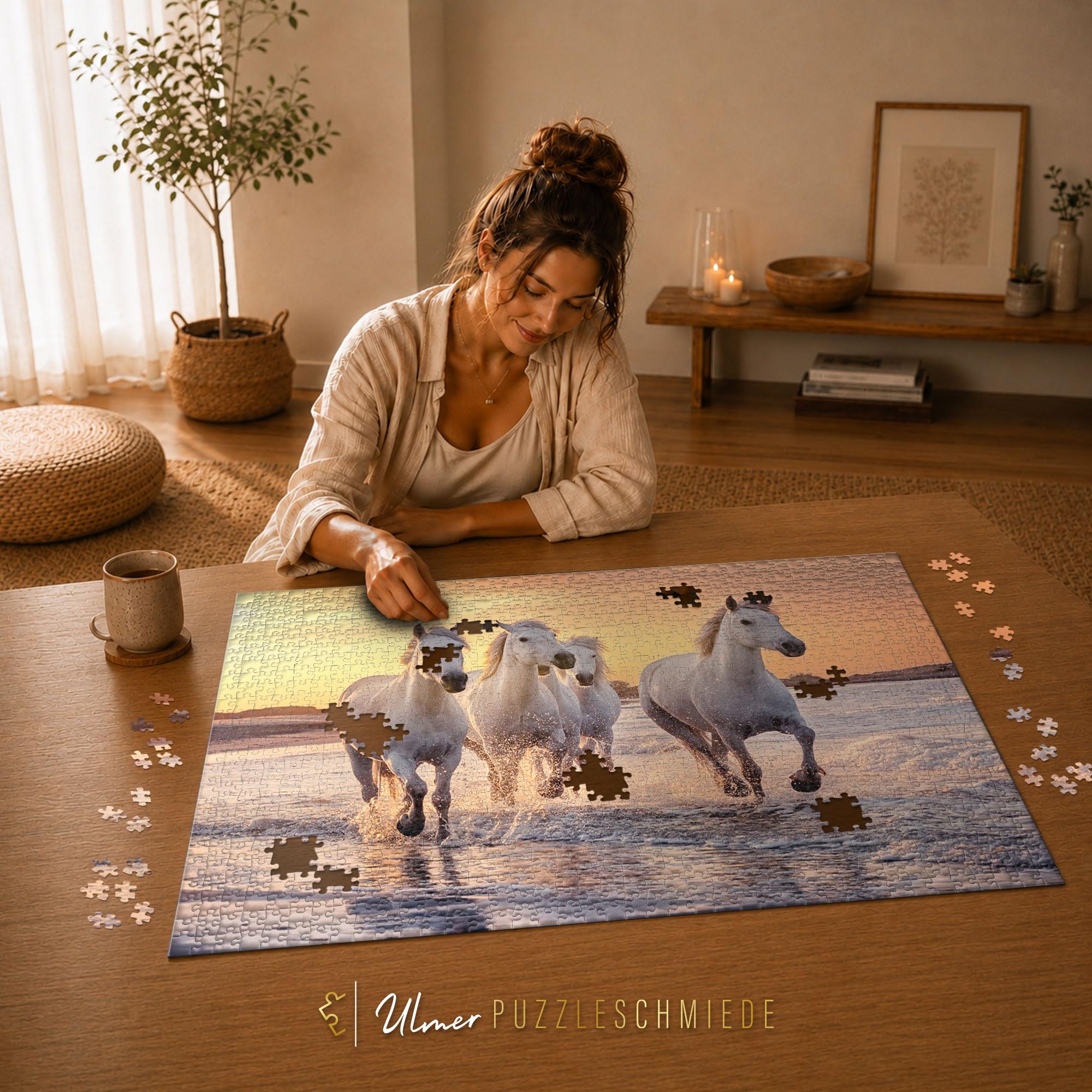 Ulmer Puzzleschmiede - Puzzle chevaux de Camargue - Puzzle animal de 2000 pièces - Le cheval blanc dans la nature en Camargue, Provence, Sud de la France