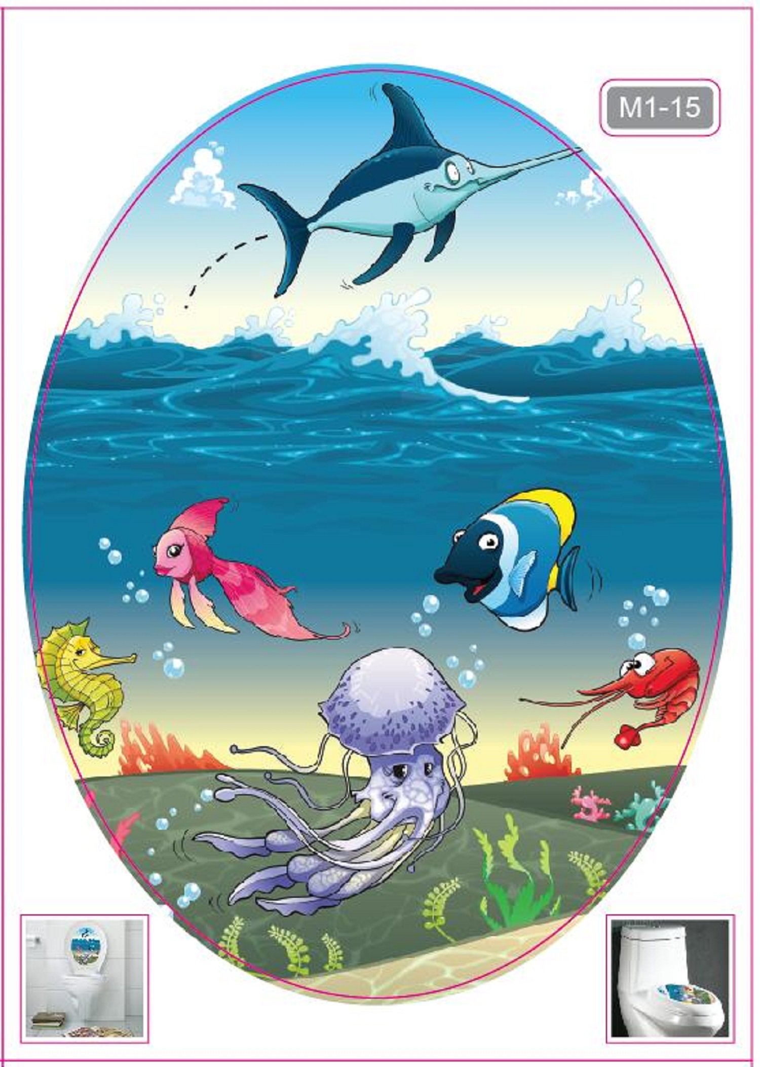 JAAMSO ROYALS Sea Creatures Toilet & Bathroom Toilet Tub, Toilet Commode Decor Wall Sticker M1-15 2