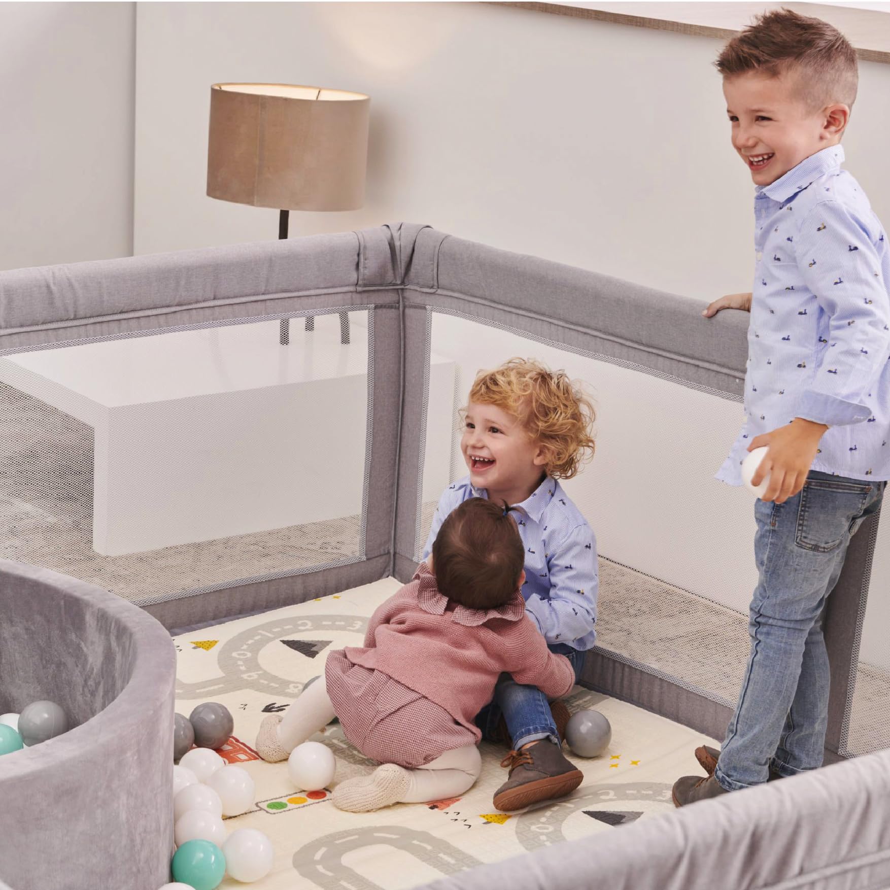 MS BabyWrld - PARC DE JEUX OXFORD - XXL - 200x180 - Parc pour bébé pliable | Aire de jeux pour bébé | Sécurisé | Avec ouvertures zippées et fenêtres en filet | Sac de transport