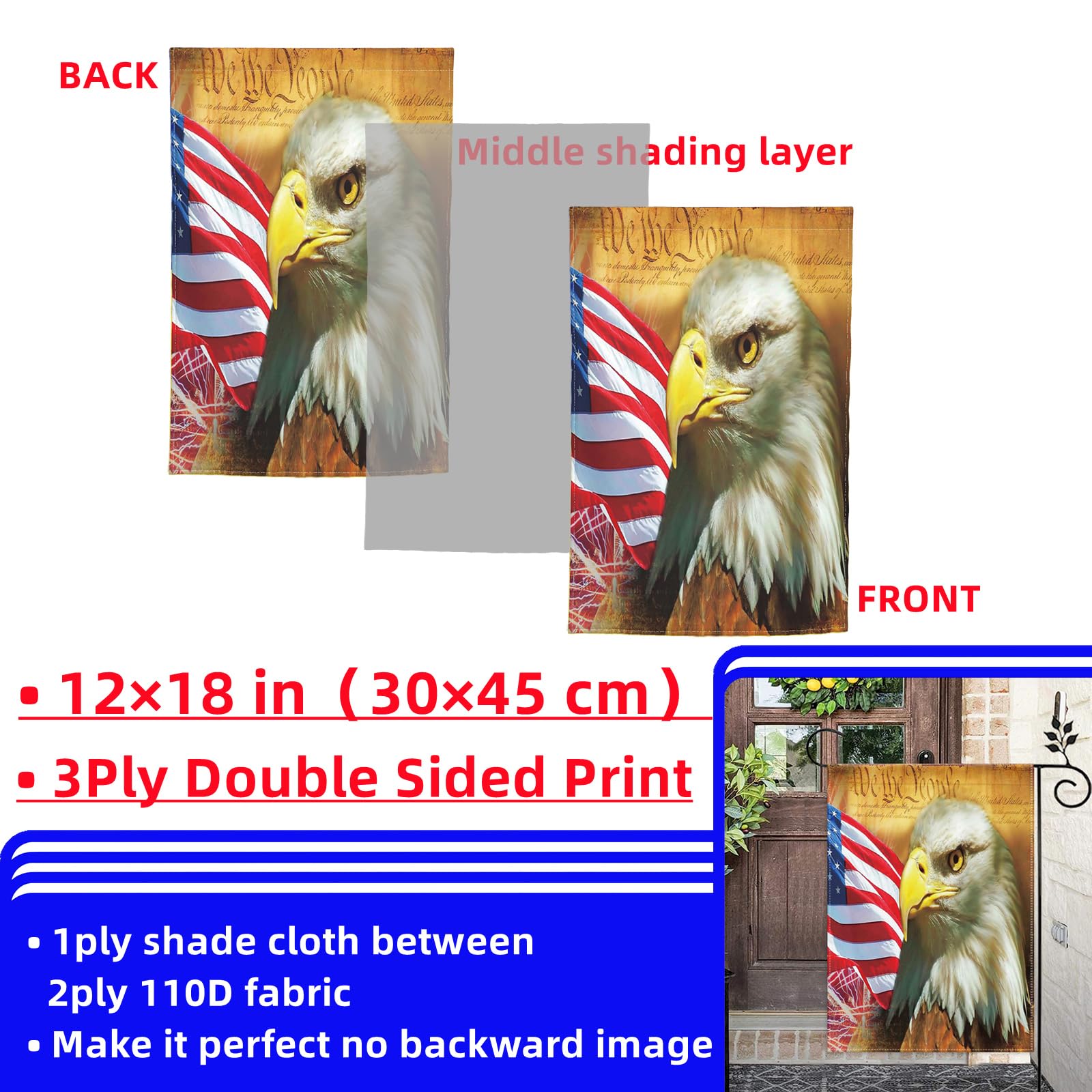 Voudlye US-Flagge Mit Glatzenadler – 90x150 Cm, Polyester, Lebendiger Druck + Gratis Auto-Flagge