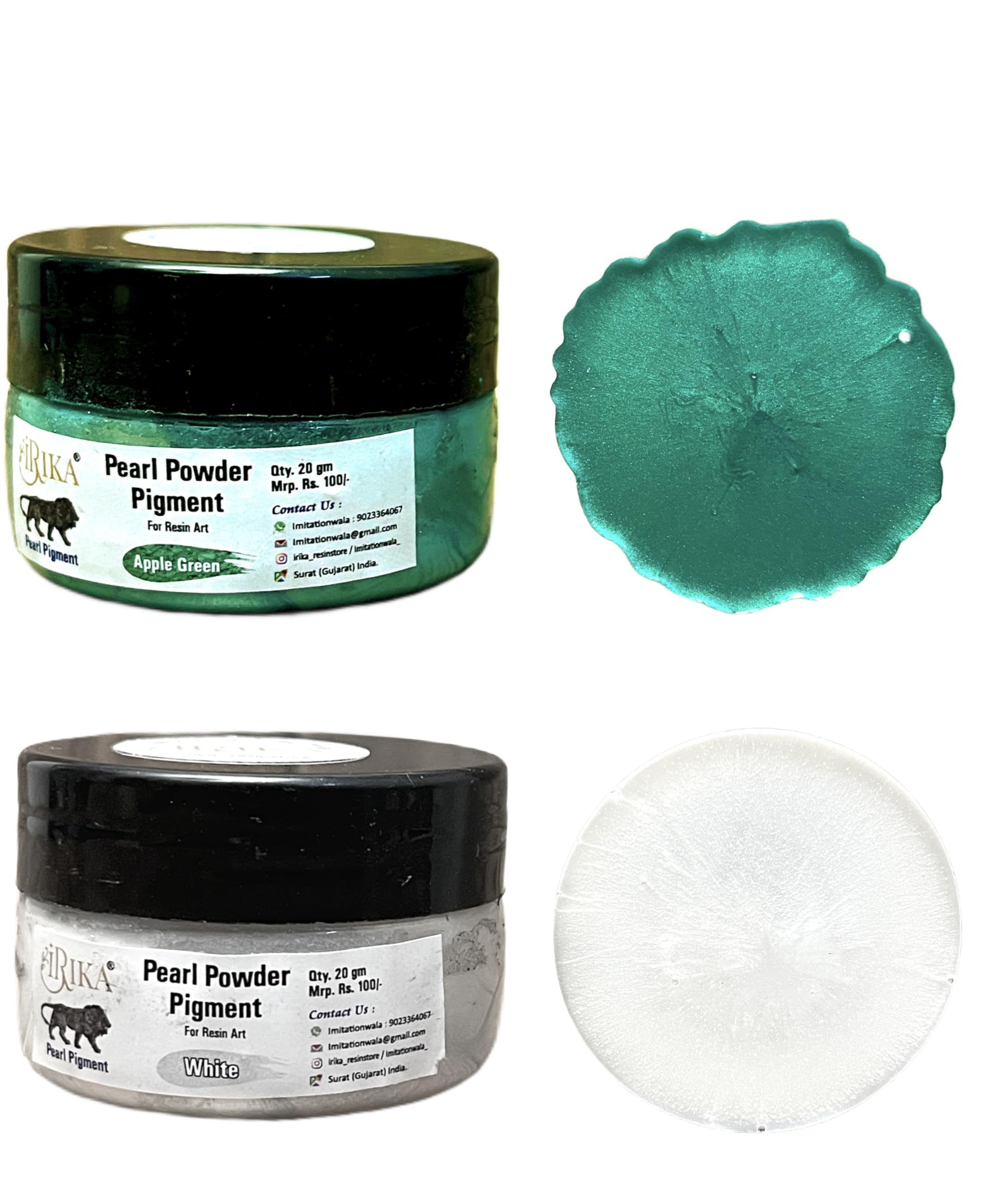 White and Apple Green Pearl Mica Powder Pigment for Resin Art and Craft (20g Each) - Non-Toxic, Skin-Safe, Multi-Purpose-image-23