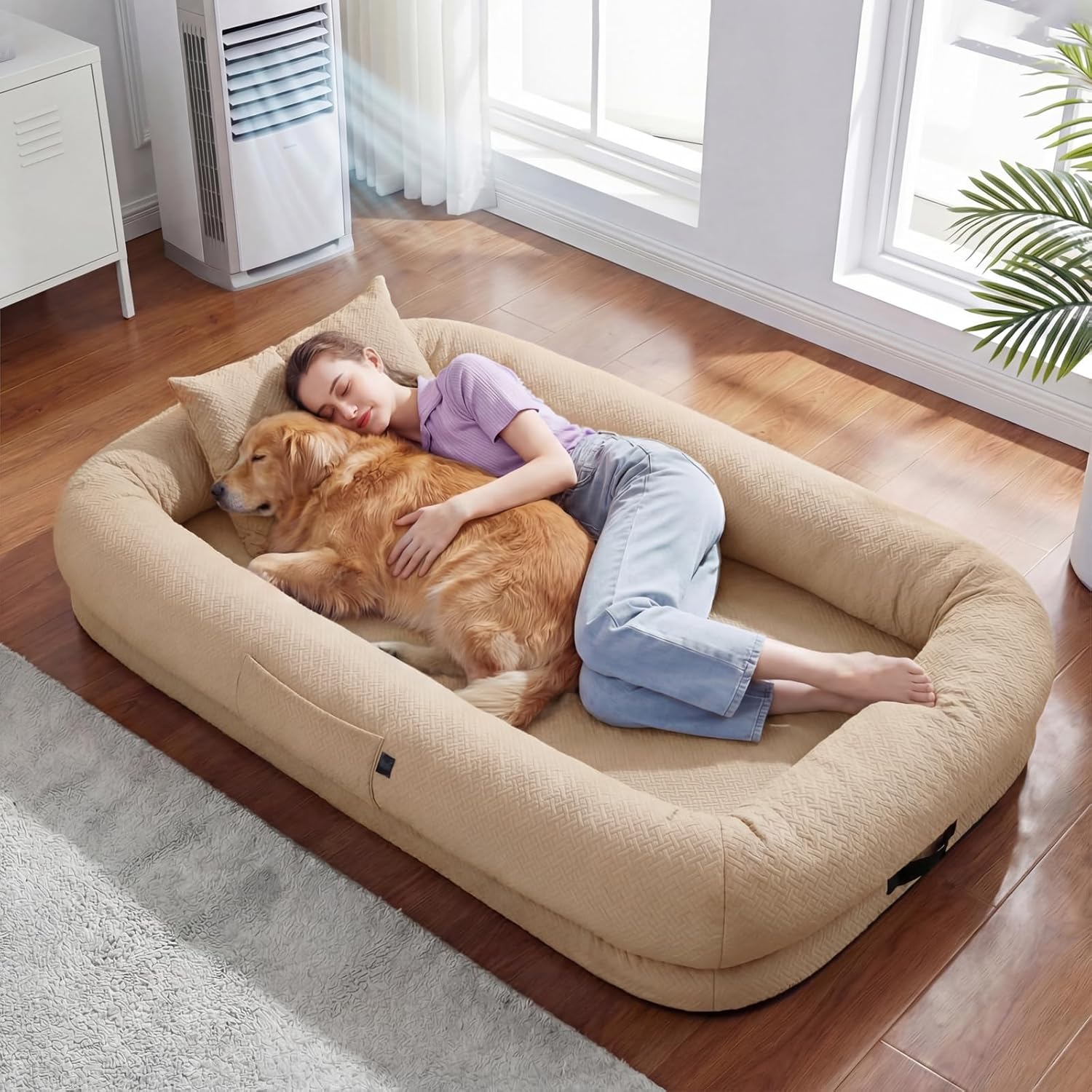 WROS Cooling Human Dog Bed for Summer, Breathable Washable Floor Lounger for People & Pets, 72"x41"x12", Dune Brown, Pet Bed for Hot Weather Relaxing