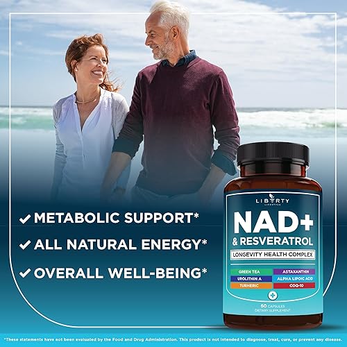 Miniatura 6 de Complejo de suplementos NAD+ - NAD+ 300 mg con astaxantina, urolitina A, resveratrol, CoQ10 y mezcla de antioxidantes - Energía celular, apoyo