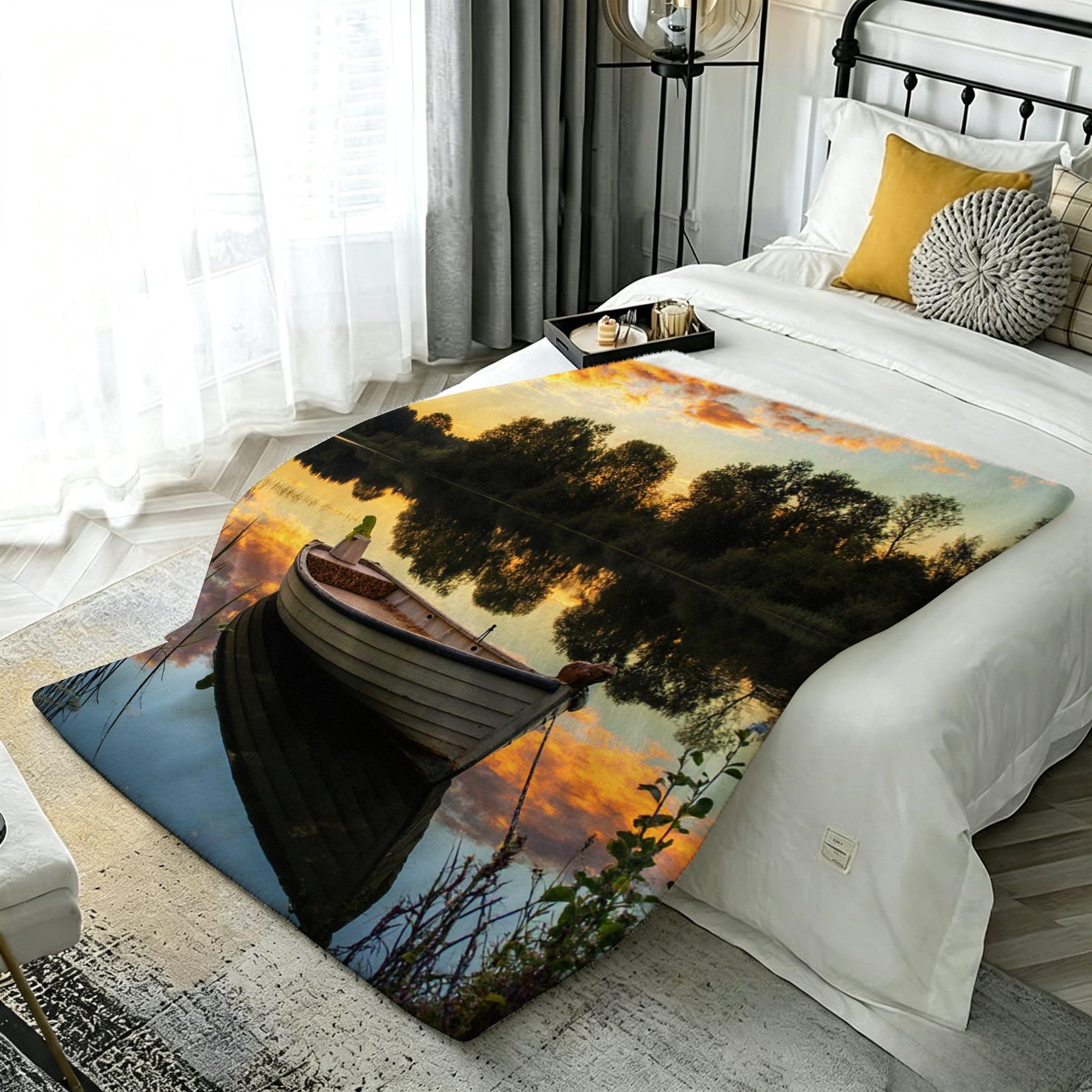 Manta Moderna Estampado 3D 220x240 cm Barco Blanco a743