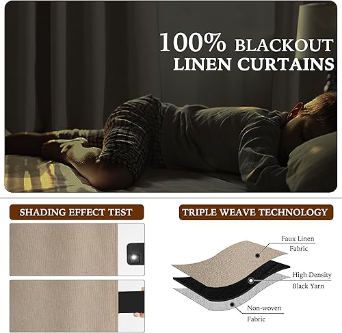 Miniatura 3 de StangH Cortinas 100% opacas de lino sintético de 84 pulgadas de largo, juego de 2 paneles de cortinas de ventana con aislamiento térmico para