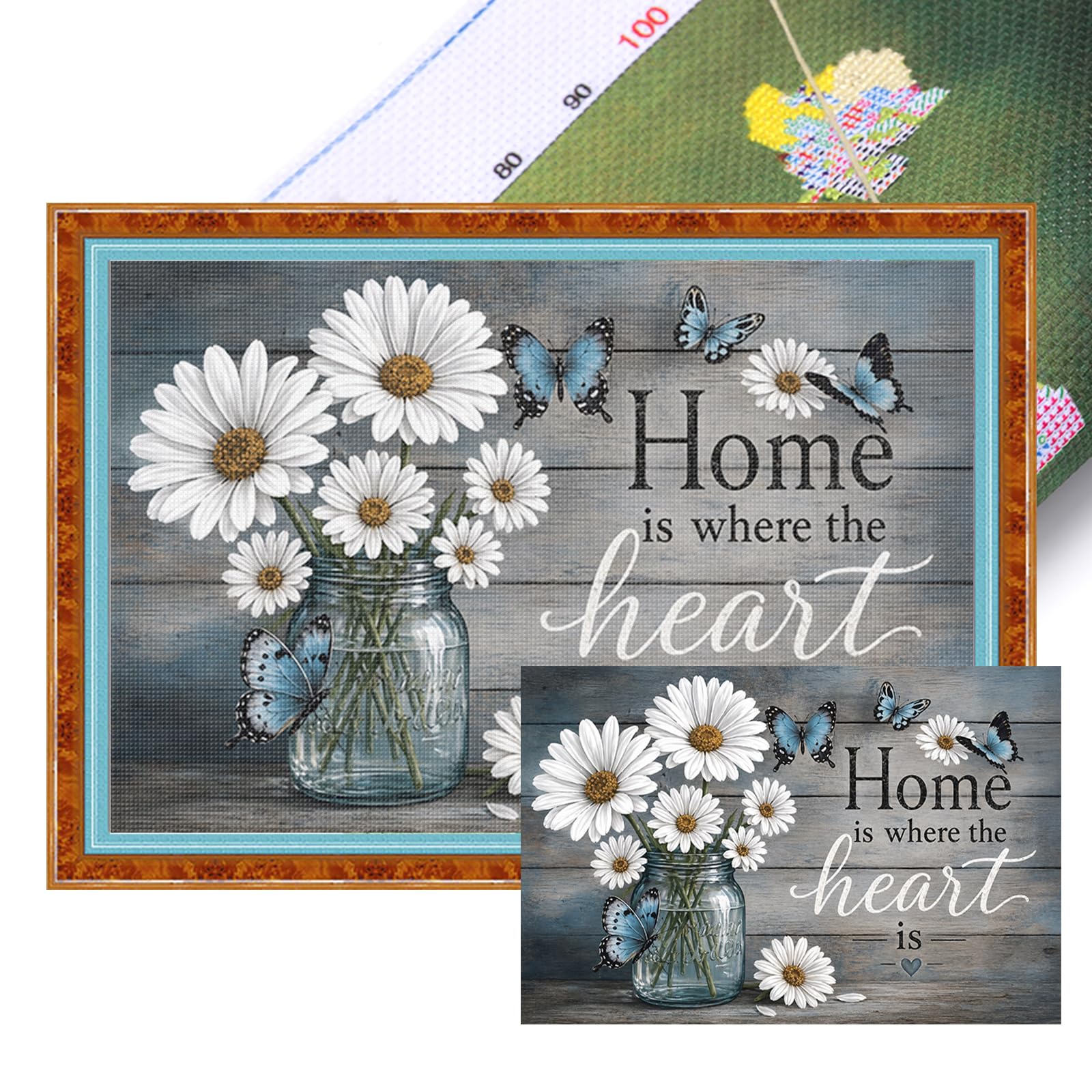 POETRYDRAW Daisy Vase with Saying Full 11CT 3 Strands DIY Embroidery Needlepoint Starter Kit 23.62x15.74in Cross Stitch Arts & Crafts for Beginners, Adults, Home Decor (11CTACC-13092 C 60X40)