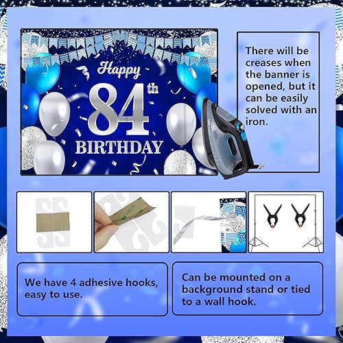 Vista 367 de Cartel de feliz cumpleaños número 31, globos azul marino, bandera de confeti a rayas, puntos de luz, saludos a 31 años, decoración temática