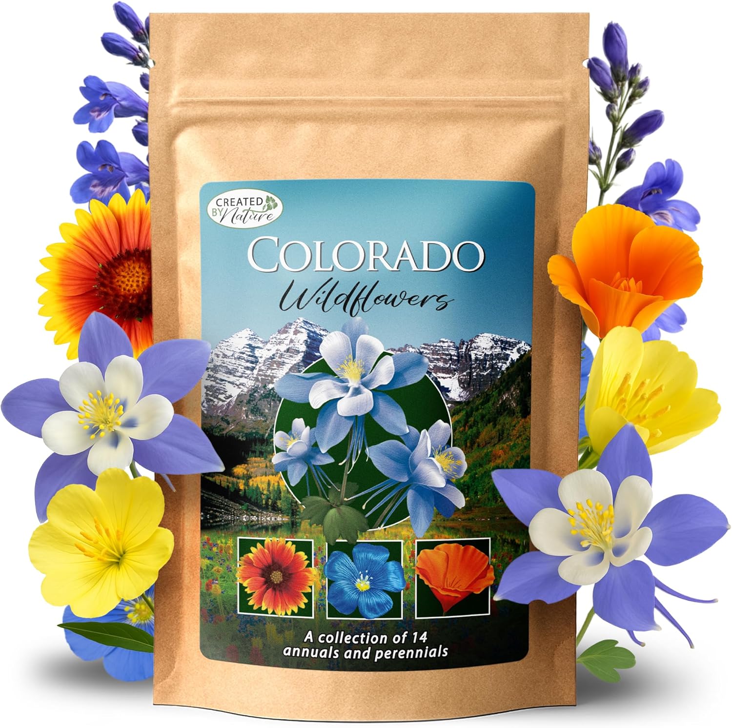 Created By Nature Colorado Wildflower Seed Mix, 14 Flower Varieties, 53,000+ Seeds
