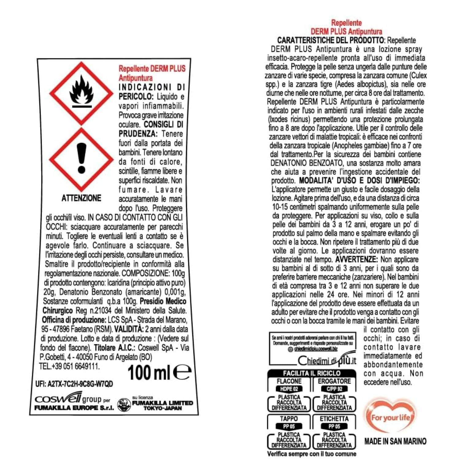6 X DERM REPELLENTE ANTIPUNTURA SCUDO ATTIVO LOZIONE 100 ML