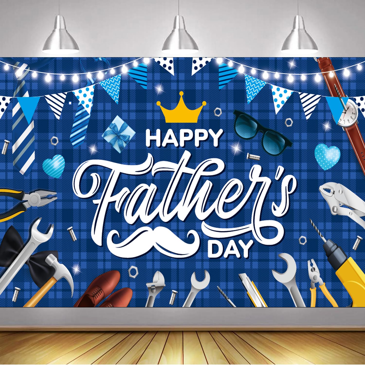 LOONELO Happy Father's Day Backdrop Banner with 70.8"X43.3", Fathers Day Sign Decorations, Polyester Fabric Large Happy Father's Day Photography
