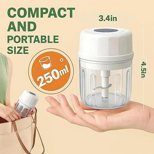 Miniatura 2 de Picadora eléctrica de ajo, 8.5 fl oz, portátil e inalámbrico, mini procesador de alimentos, licuadora de verduras recargable por USB para nueces,