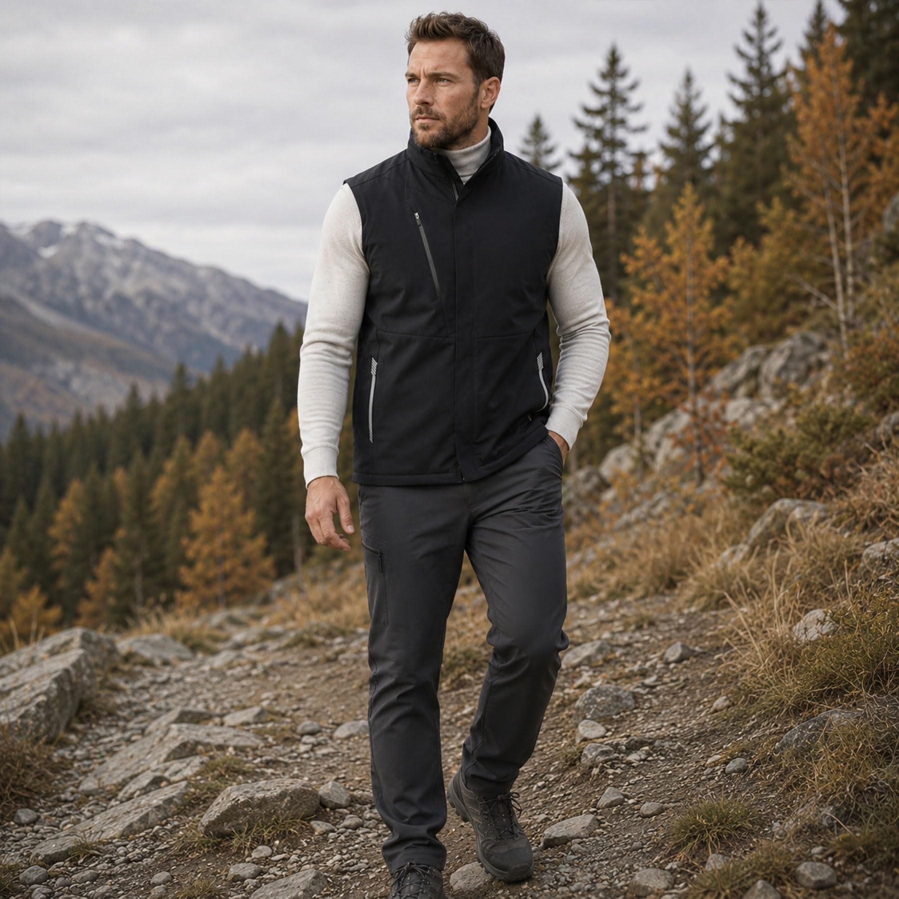 YOUTHUP Herren Wattierte Weste Winddicht Ärmellose Jacke Warm Outdoor Weste für Radfahren, Laufen, Wandern, Golf
