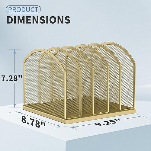 Miniatura 2 de Organizador vertical de escritorio de 5 secciones, carpeta de archivos de malla de 5 secciones para organización de oficina, hogar, aula (dorado,
